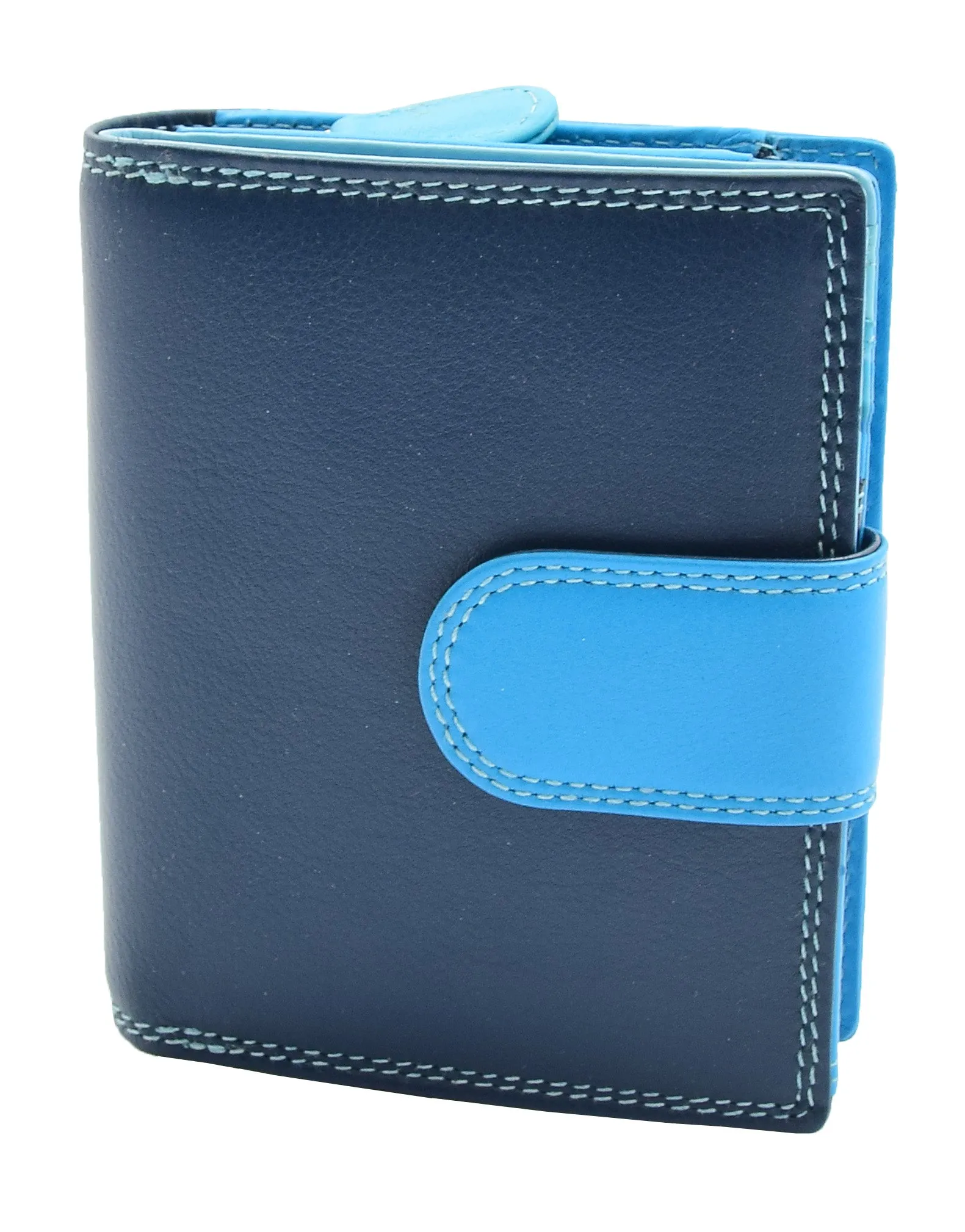 DR449 Women's Booklet Style Purse Leather Wallet Blue