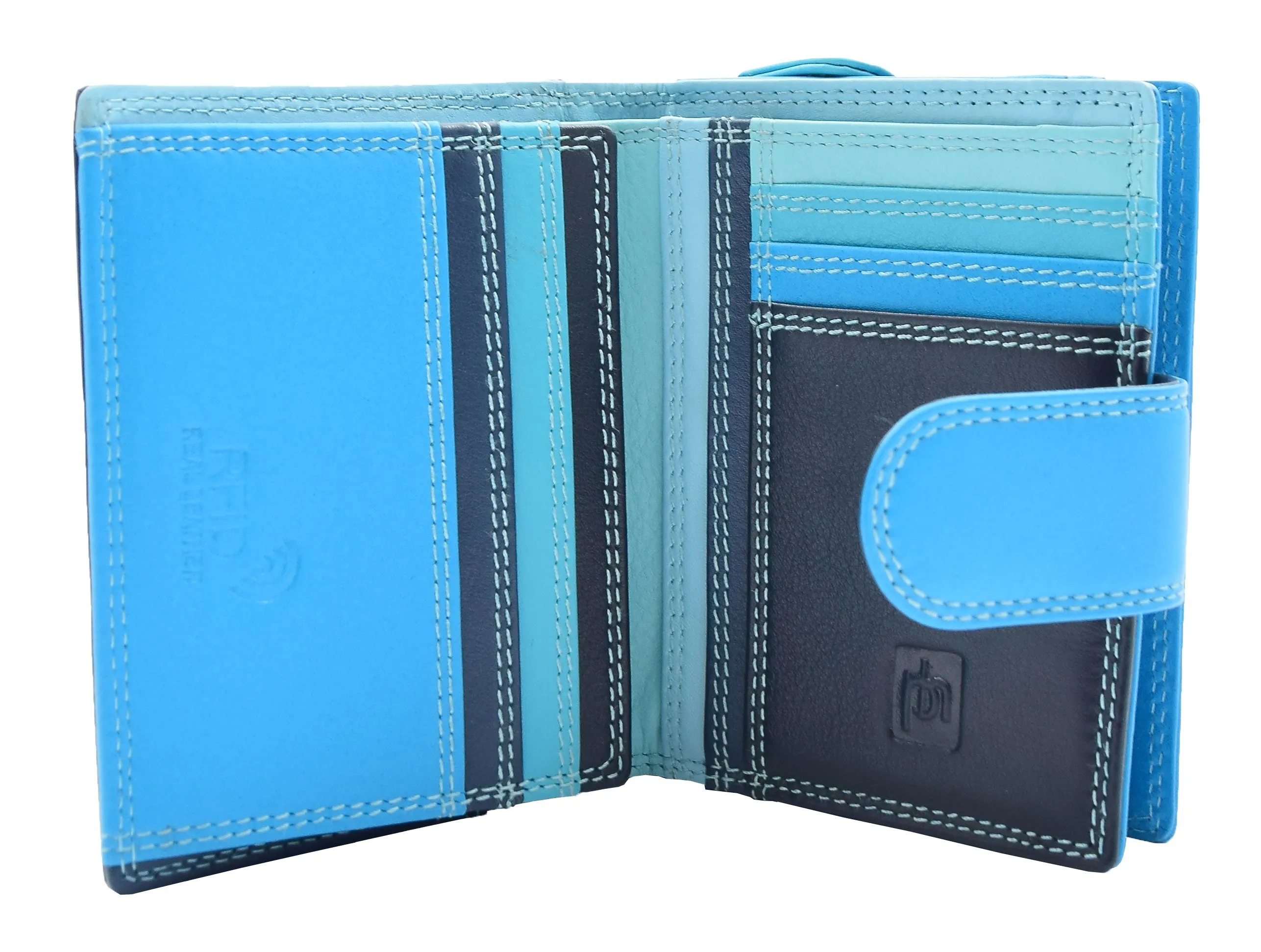 DR449 Women's Booklet Style Purse Leather Wallet Blue
