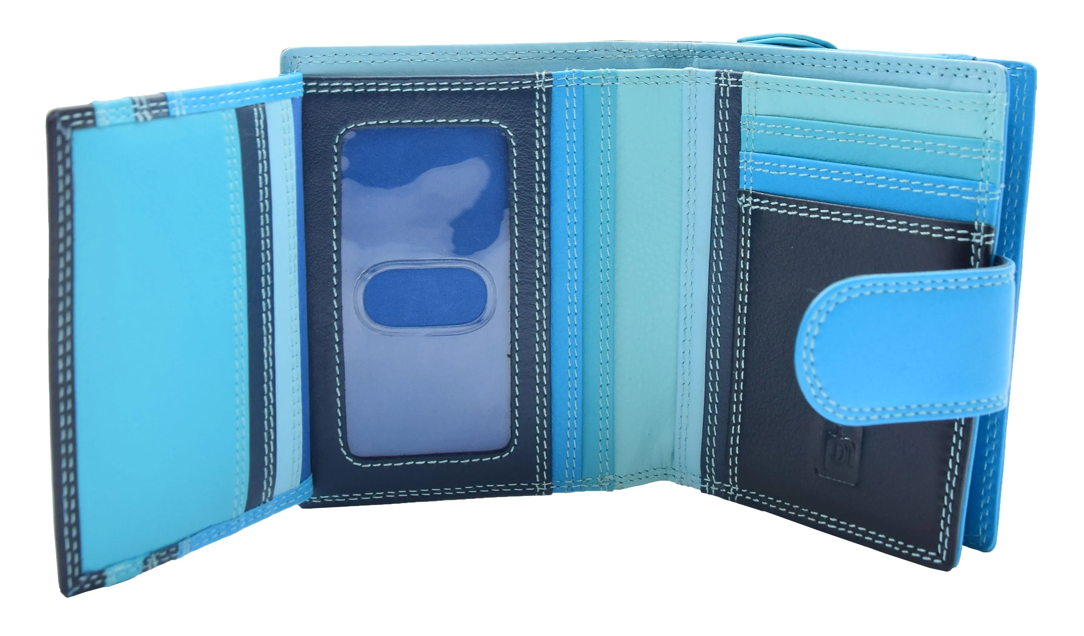 DR449 Women's Booklet Style Purse Leather Wallet Blue