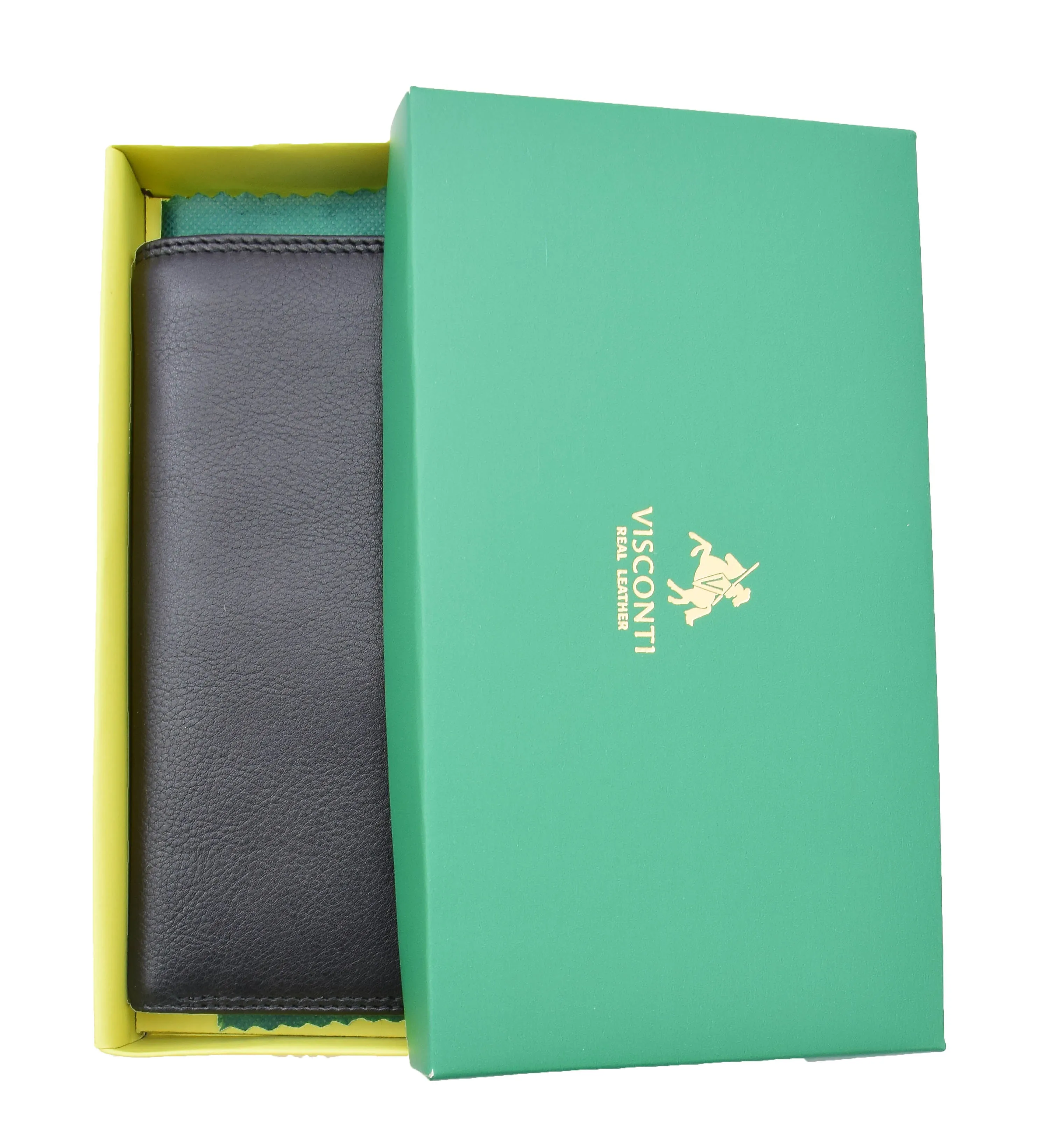 DR452 Real Leather Vertical Bifold Breast Wallet Black
