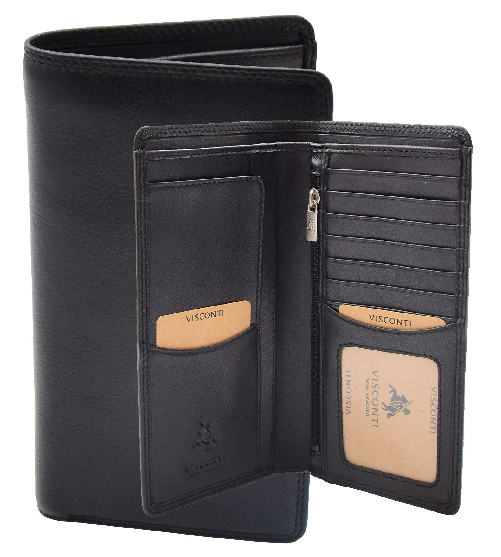 DR452 Real Leather Vertical Bifold Breast Wallet Black