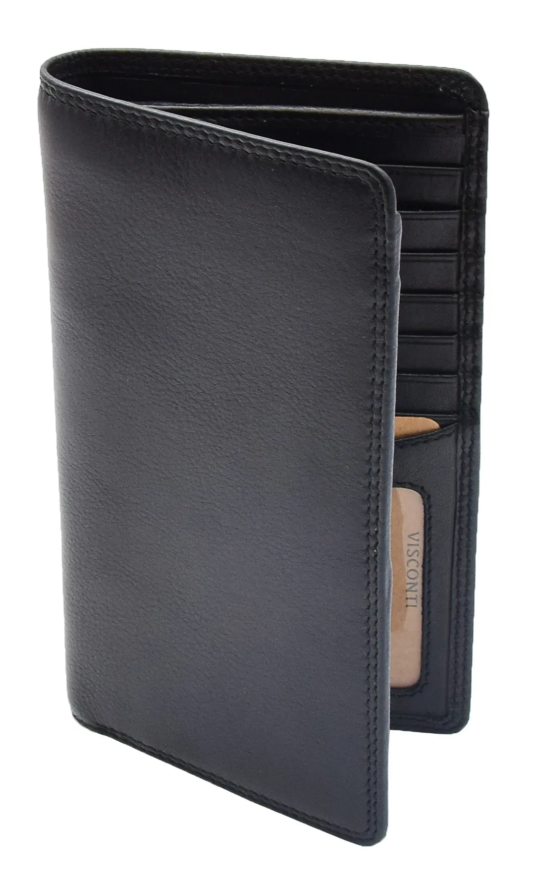 DR452 Real Leather Vertical Bifold Breast Wallet Black