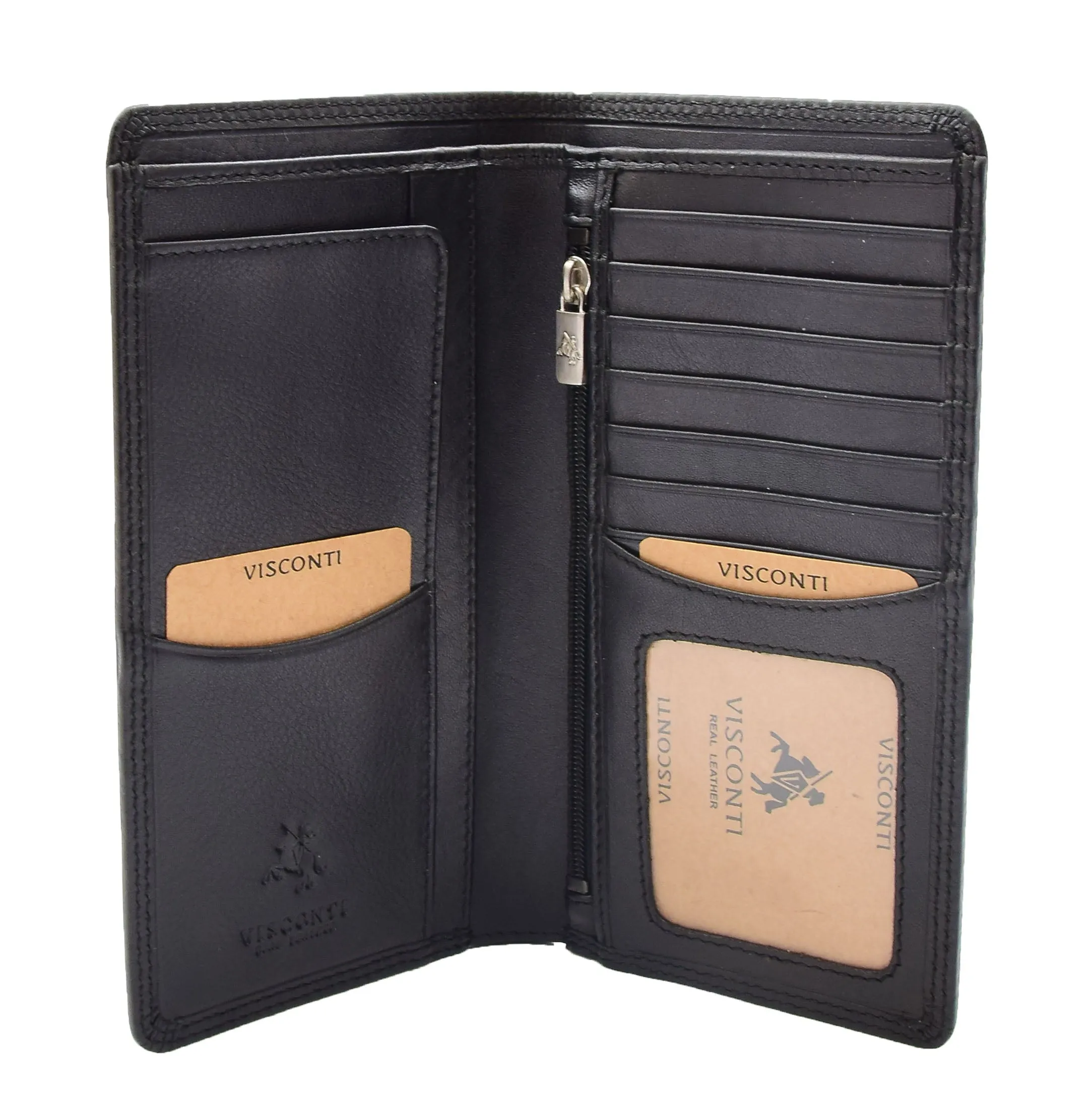 DR452 Real Leather Vertical Bifold Breast Wallet Black