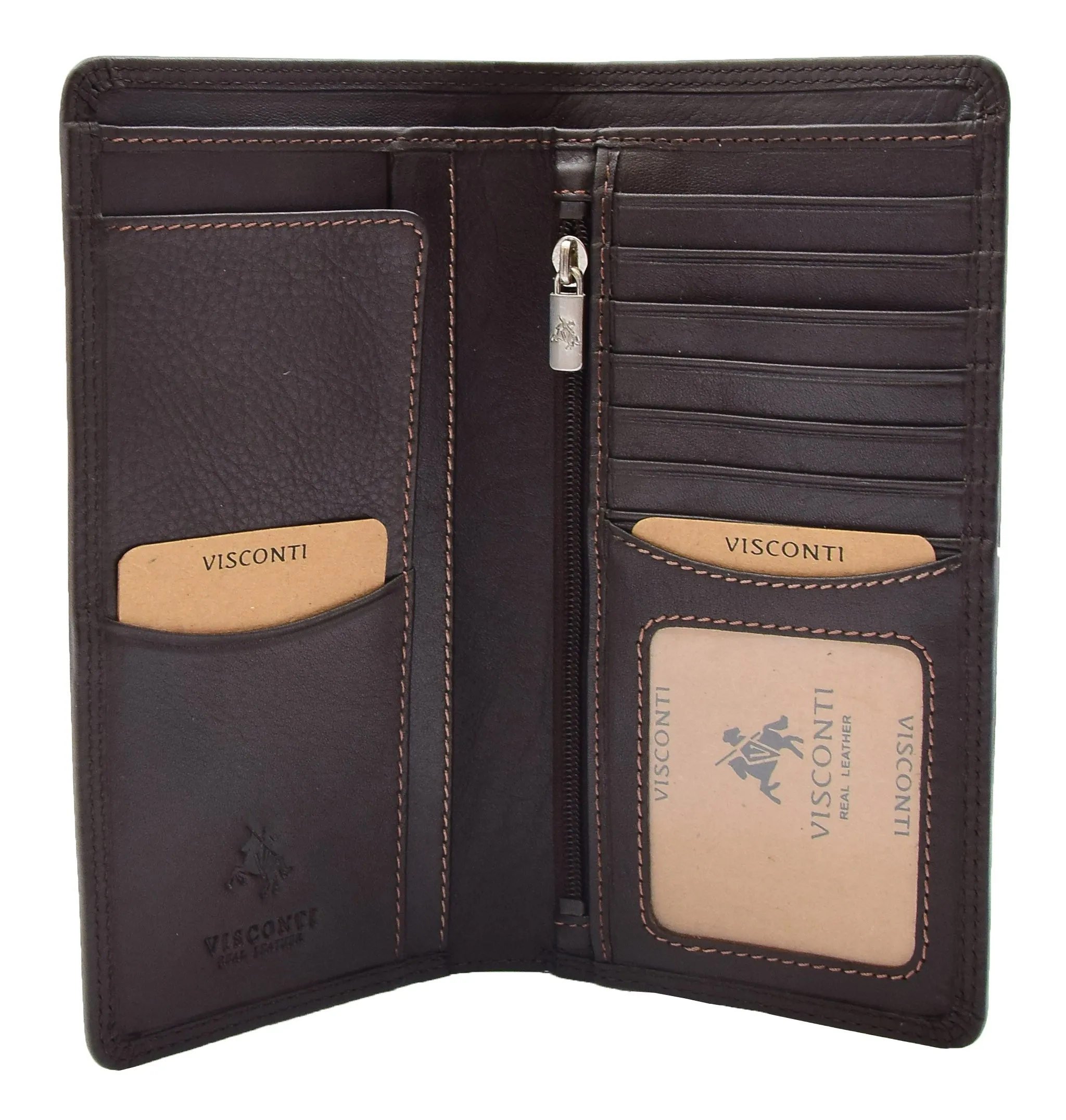 DR452 Real Leather Vertical Bifold Breast Wallet Brown
