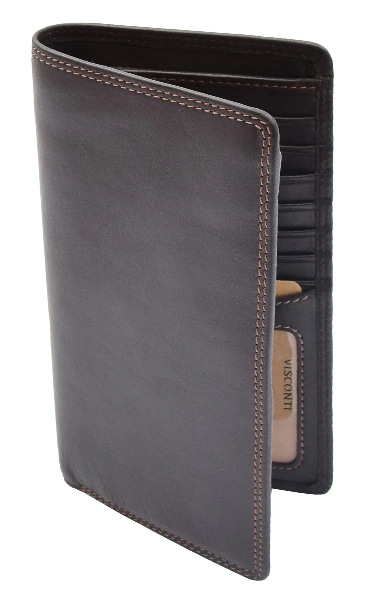 DR452 Real Leather Vertical Bifold Breast Wallet Brown