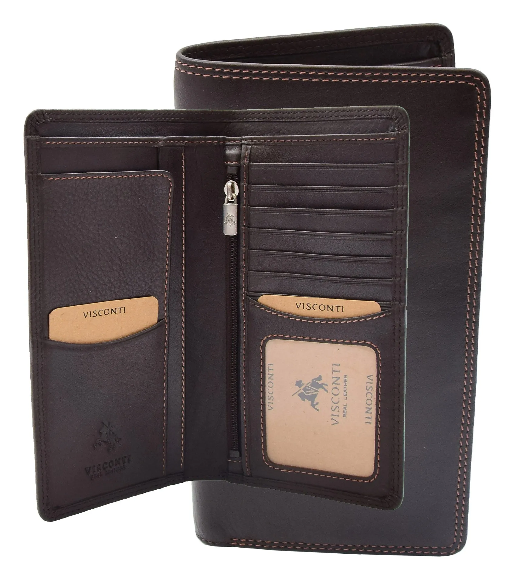 DR452 Real Leather Vertical Bifold Breast Wallet Brown
