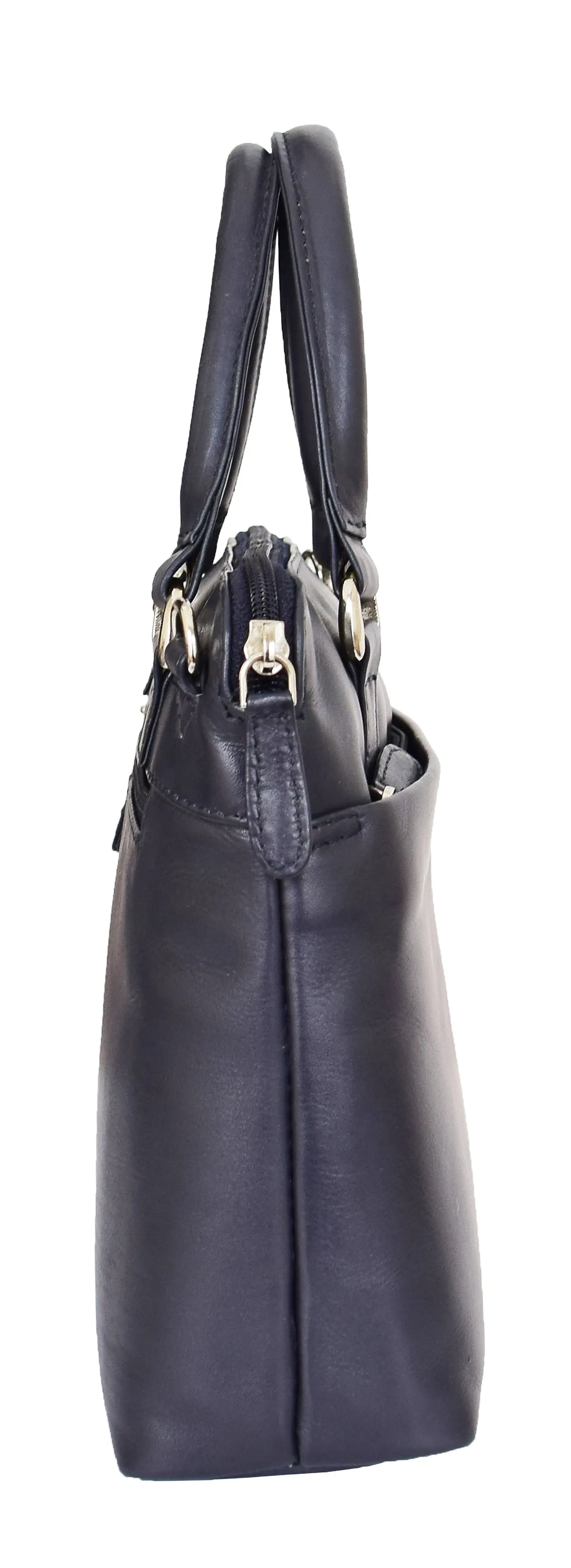 DR458 Women's Leather Small Tote Cross Body Bag Navy