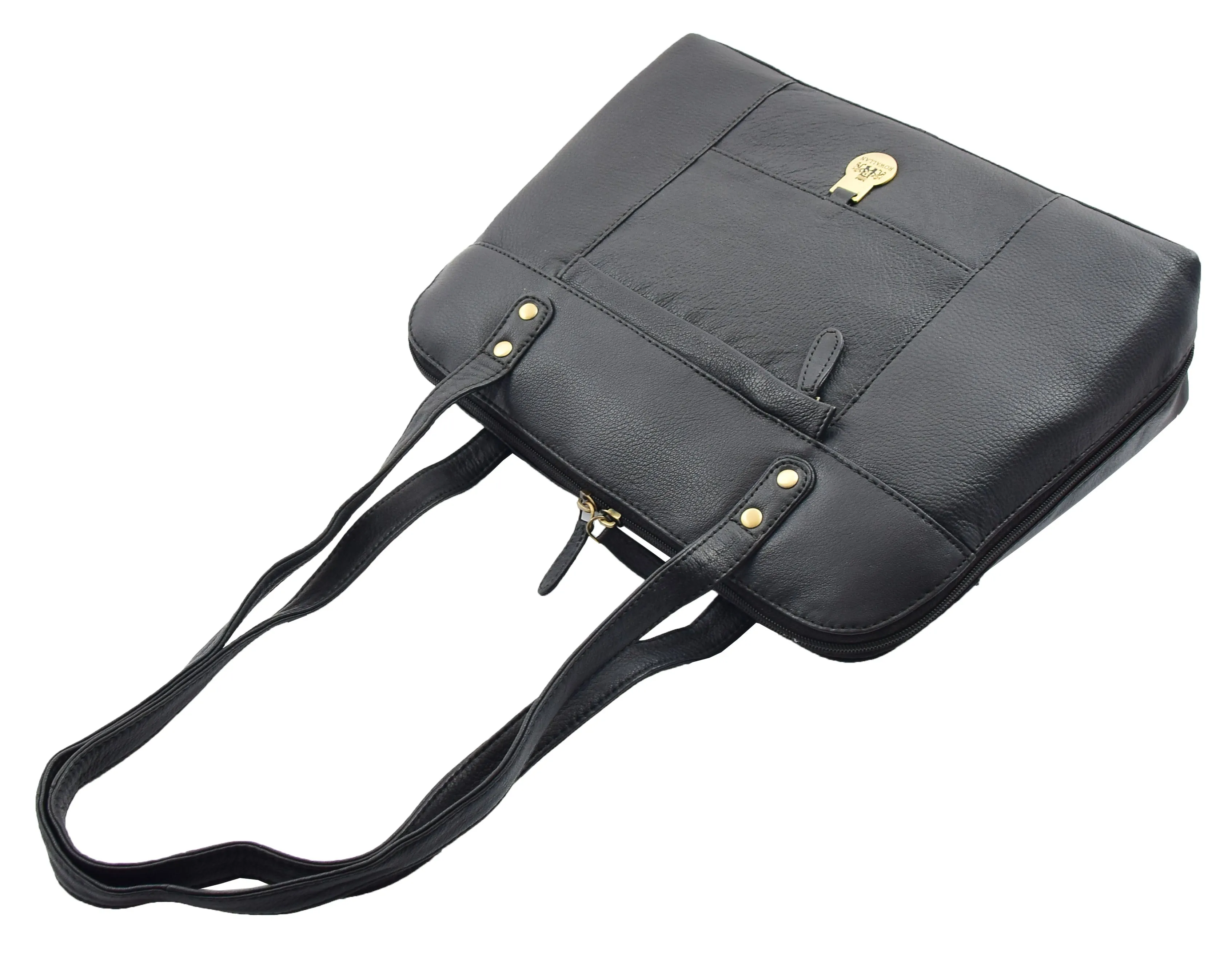 DR461 Women's Real Leather Zip Around Shoulder Bag Black