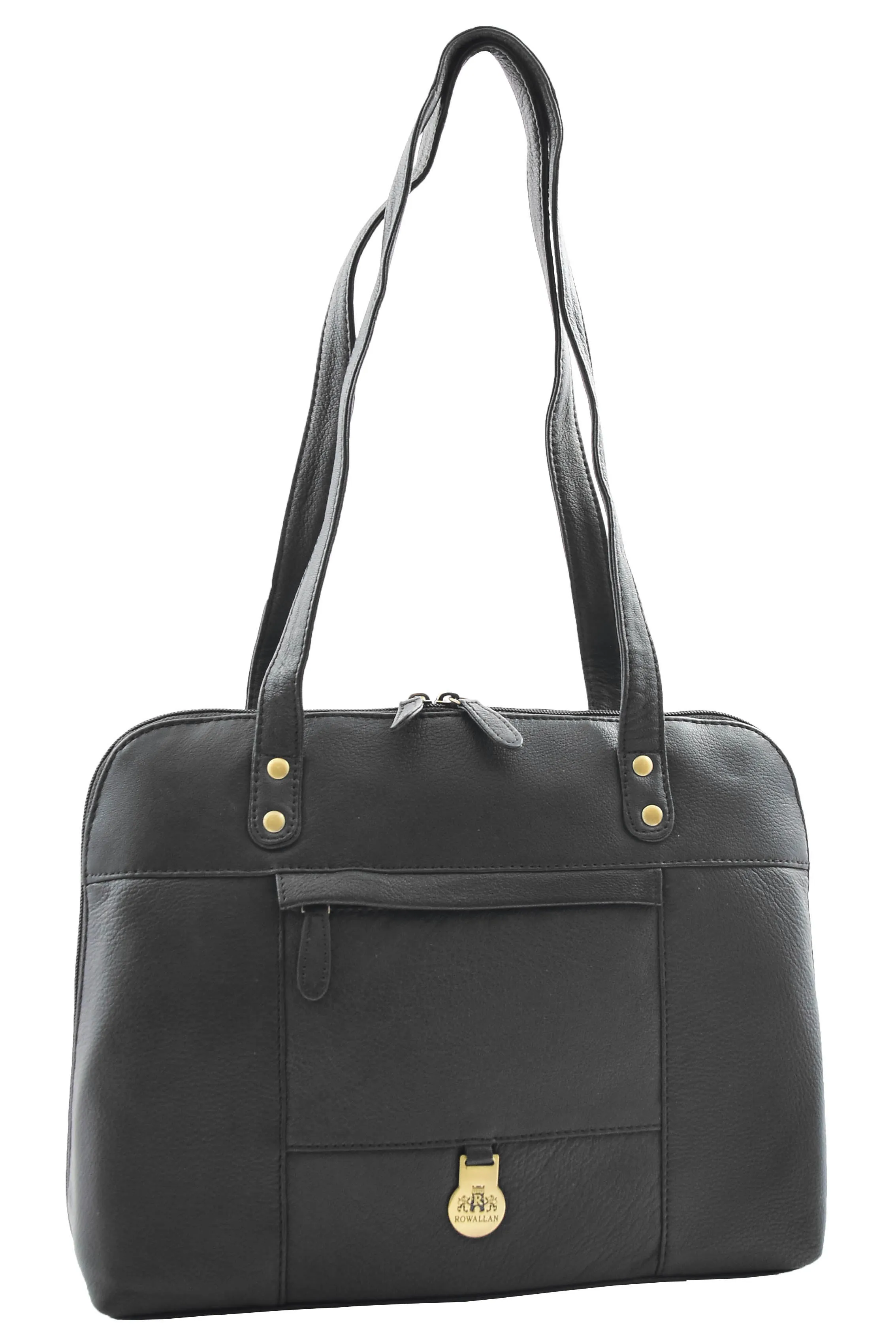 DR461 Women's Real Leather Zip Around Shoulder Bag Black