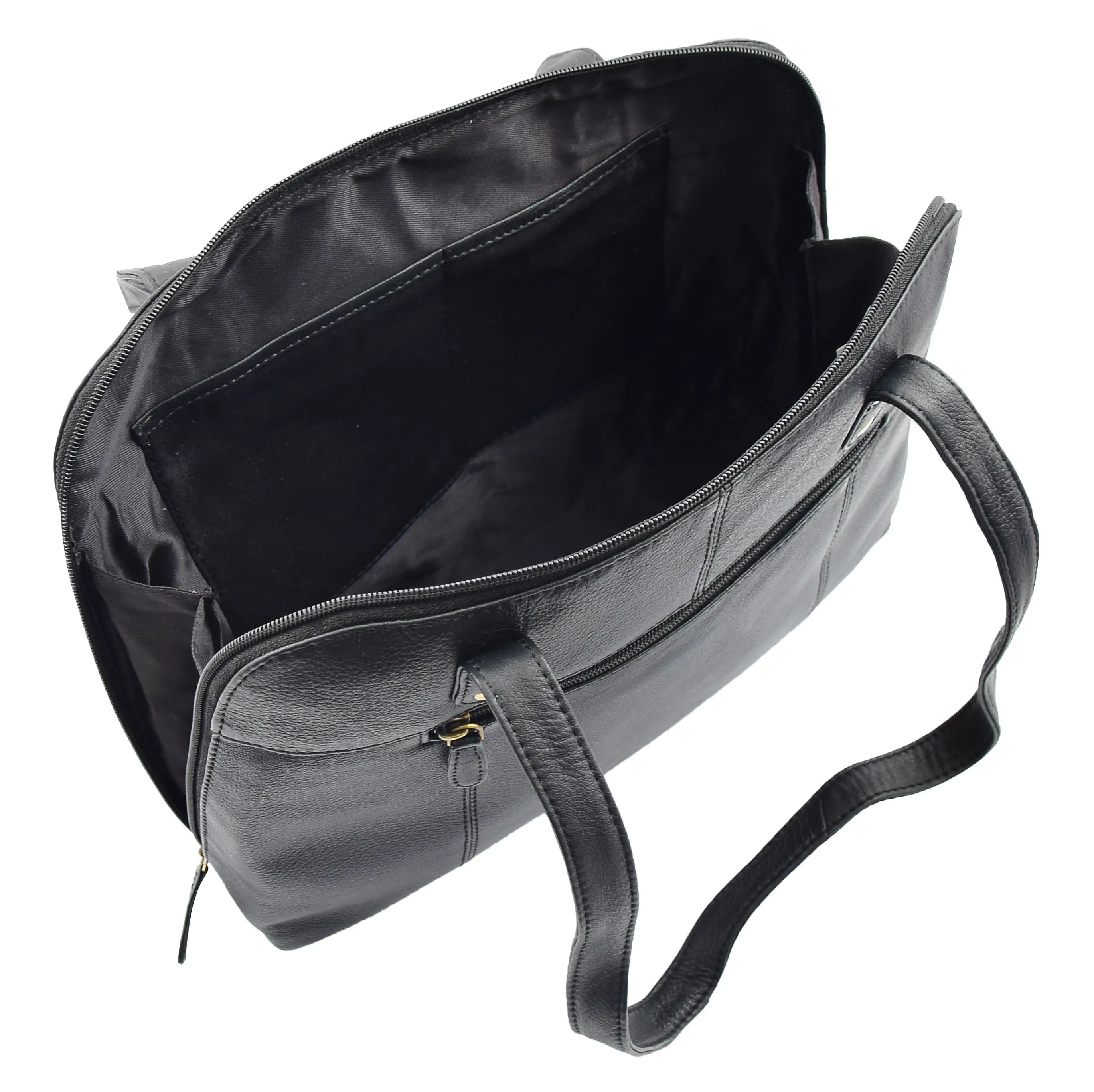DR461 Women's Real Leather Zip Around Shoulder Bag Black