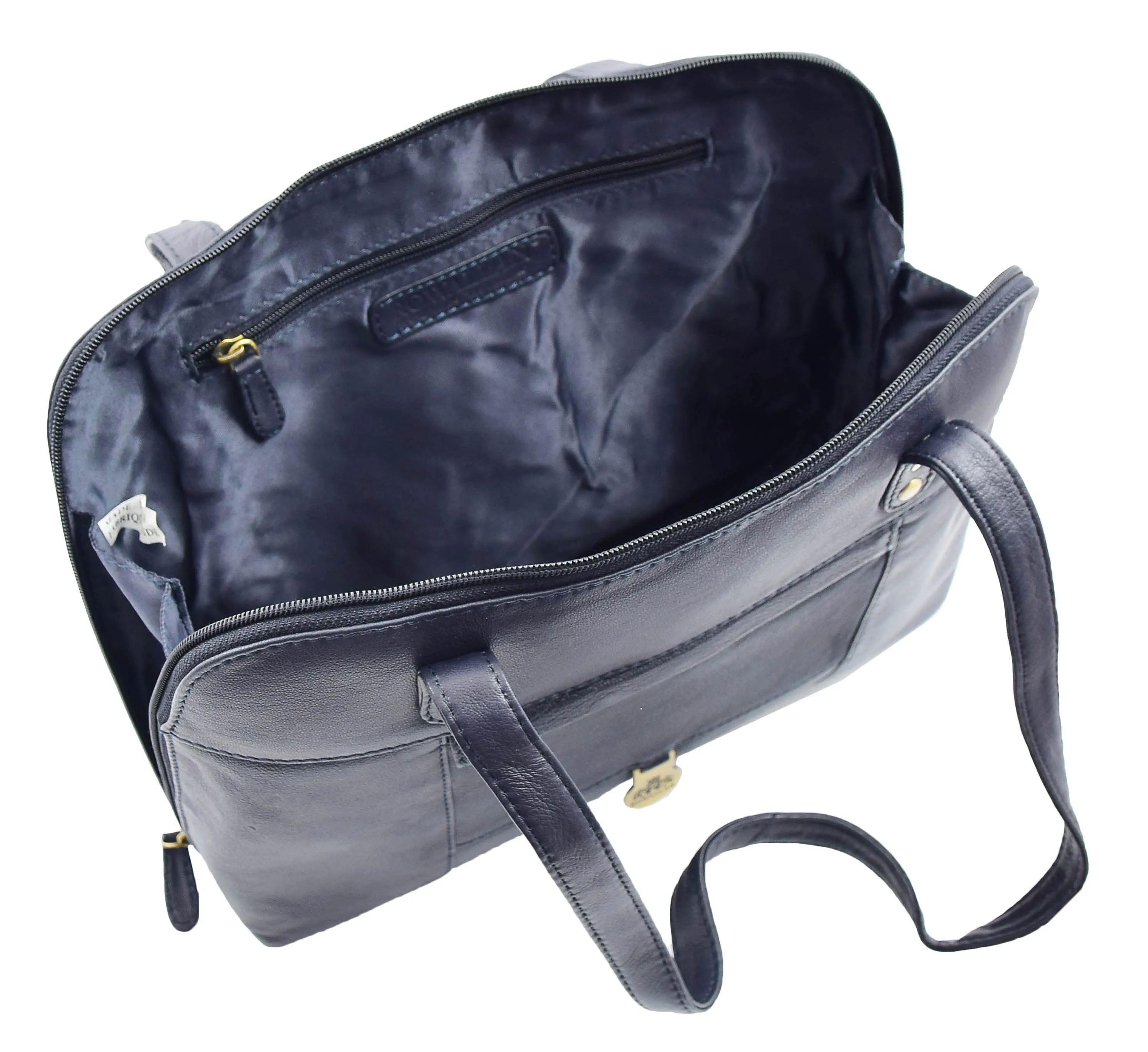 DR461 Women's Real Leather Zip Around Shoulder Bag Navy