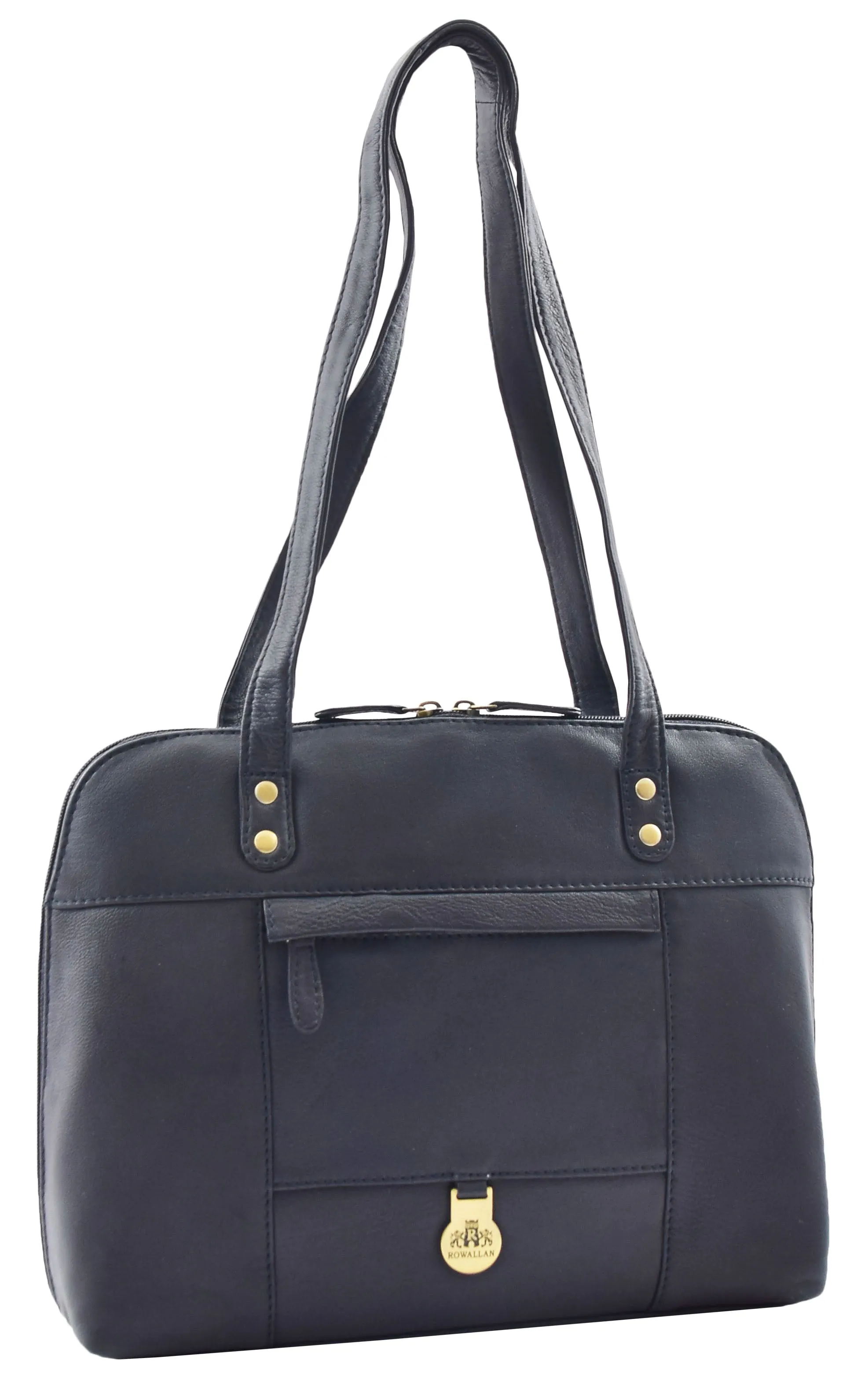 DR461 Women's Real Leather Zip Around Shoulder Bag Navy