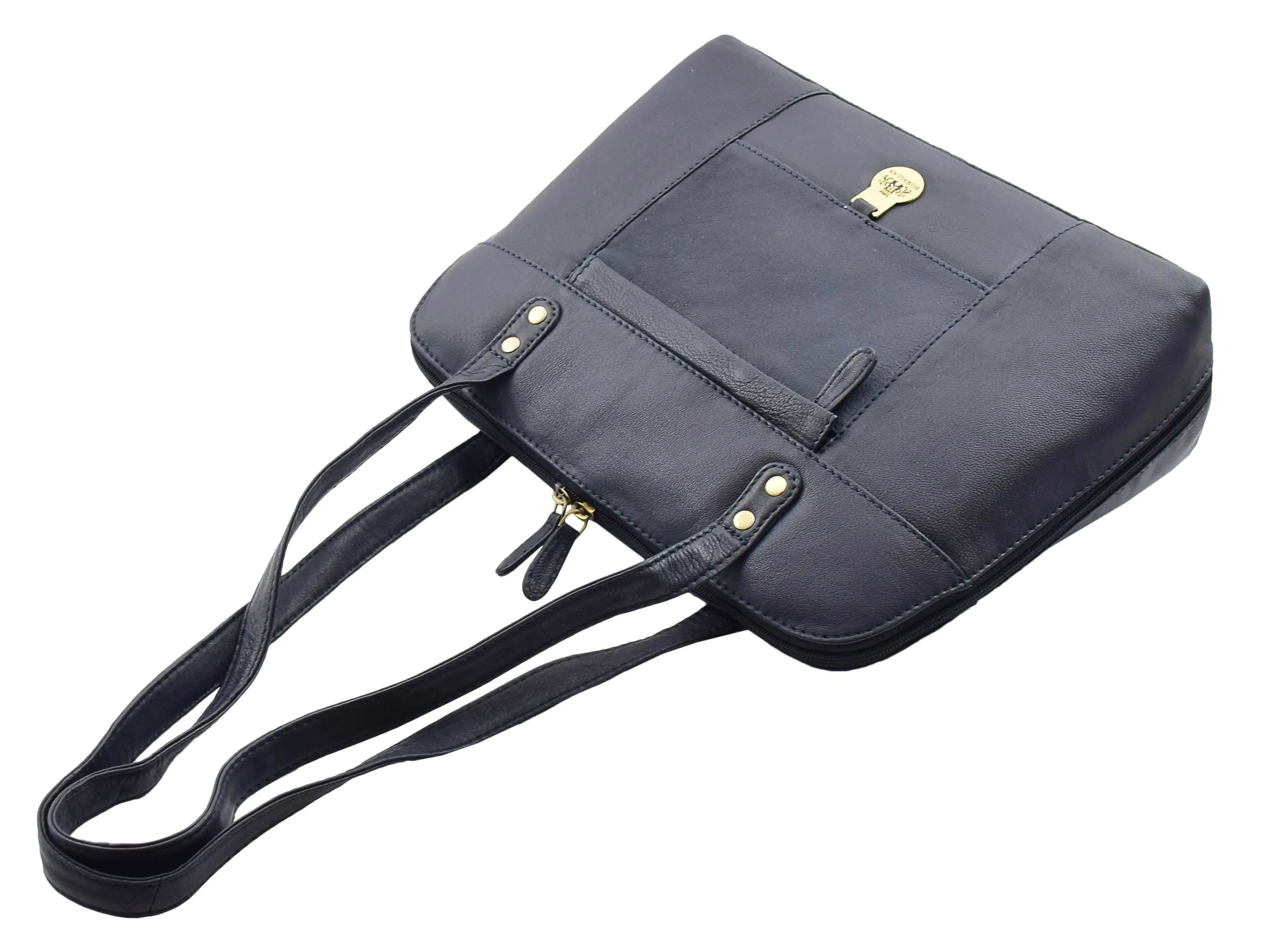 DR461 Women's Real Leather Zip Around Shoulder Bag Navy