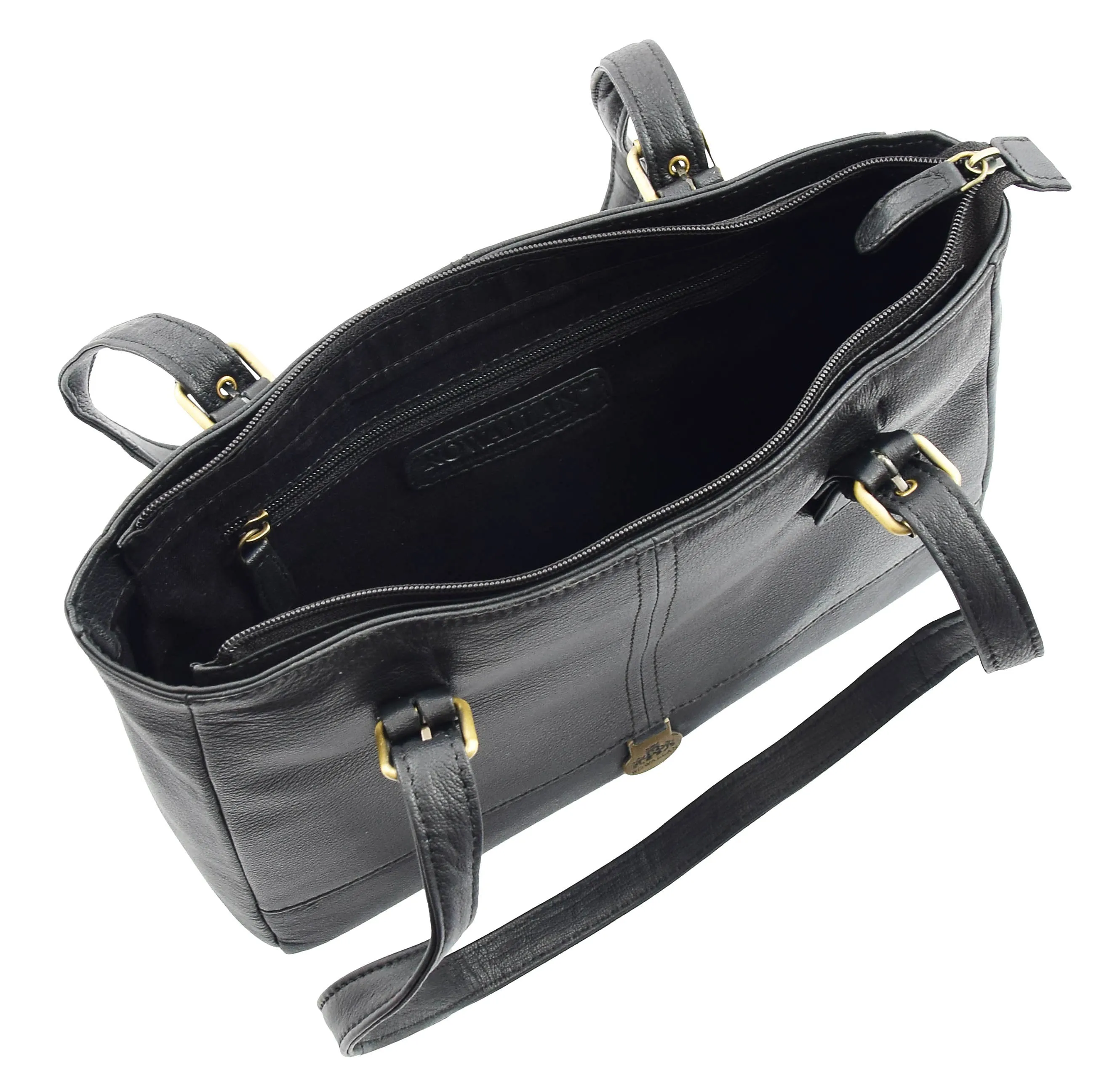 DR462 Women's Real Leather Twin Handle Shoulder Bag Black