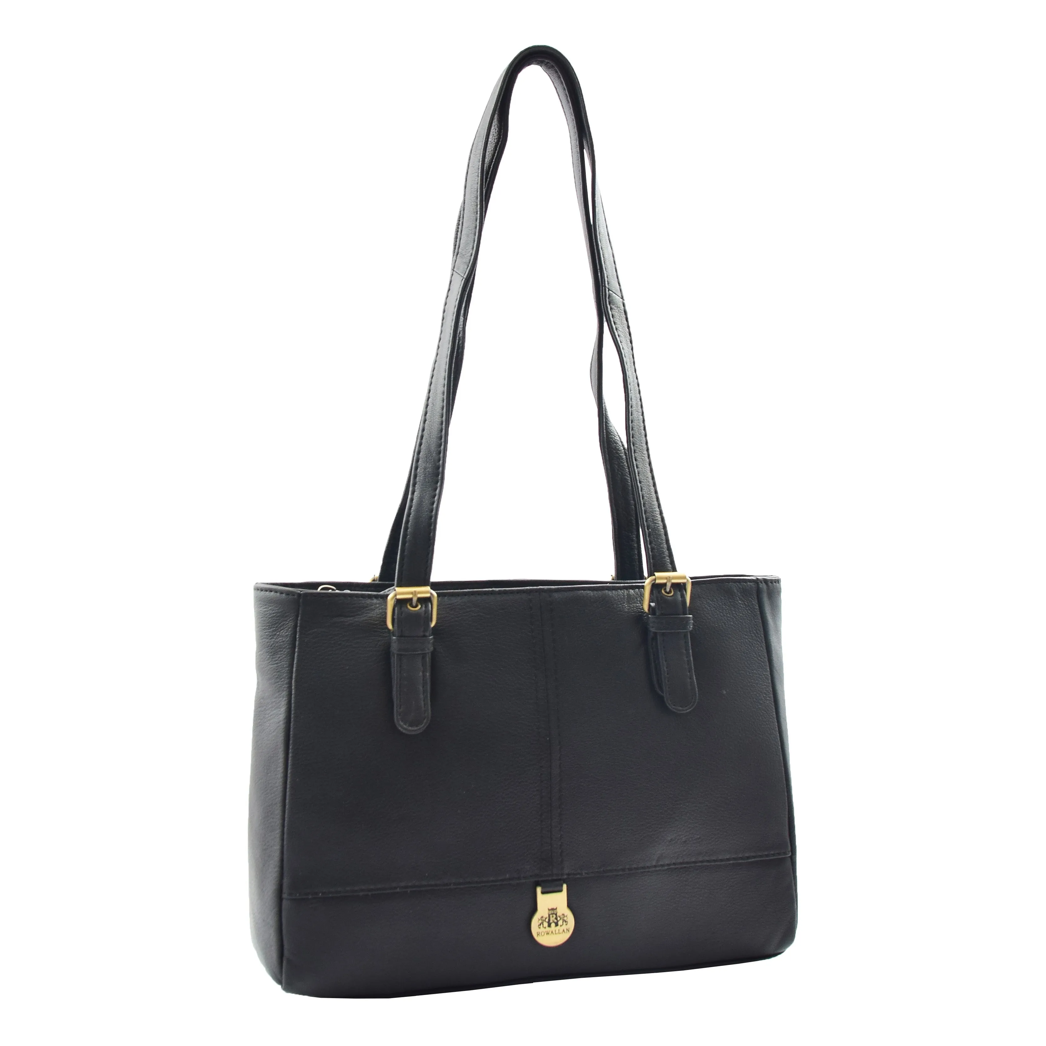 DR462 Women's Real Leather Twin Handle Shoulder Bag Black