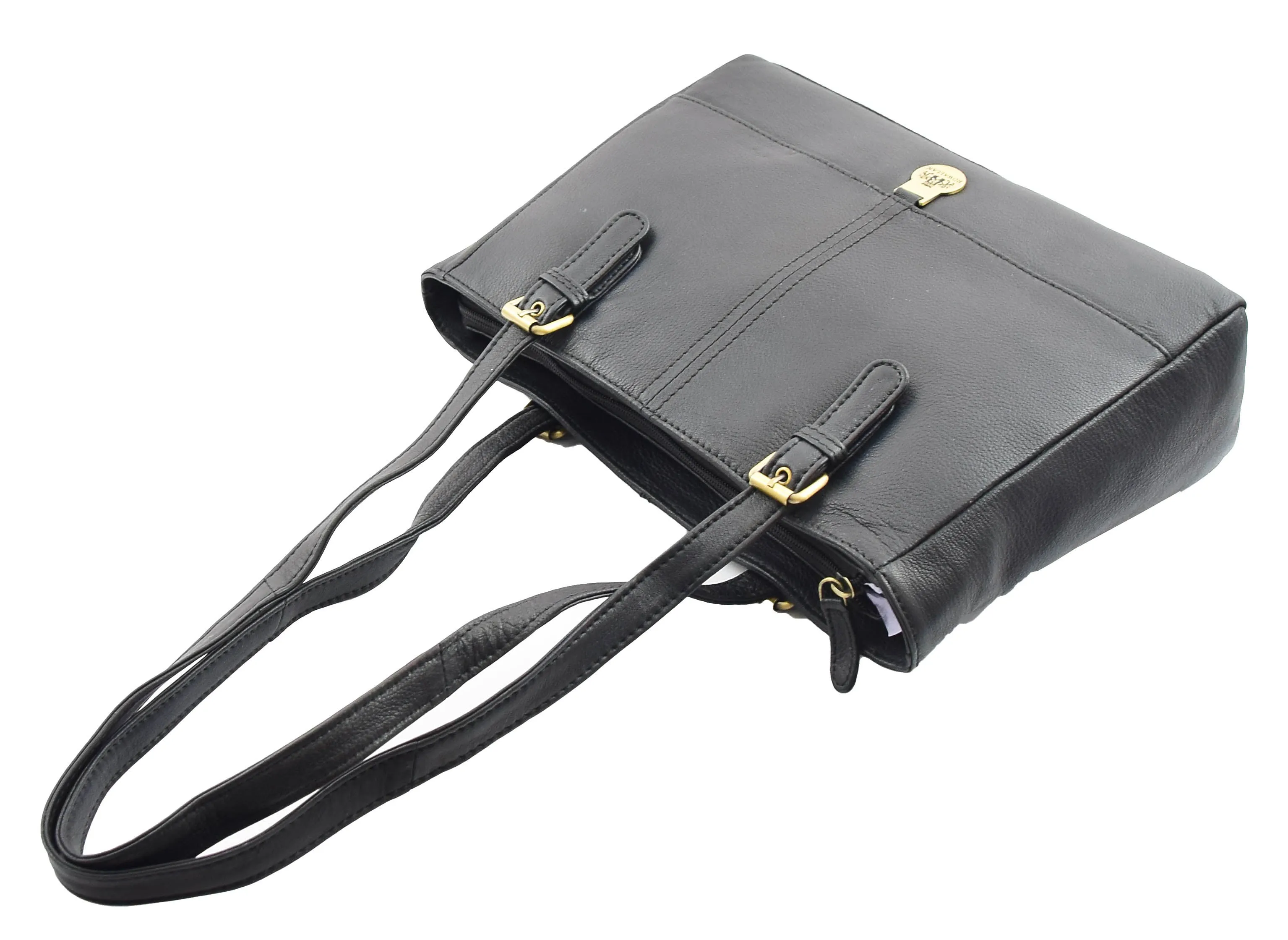 DR462 Women's Real Leather Twin Handle Shoulder Bag Black