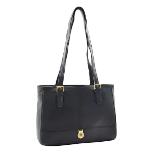 DR462 Women's Real Leather Twin Handle Shoulder Bag Black