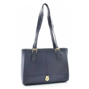 DR462 Women's Real Leather Twin Handle Shoulder Bag Navy