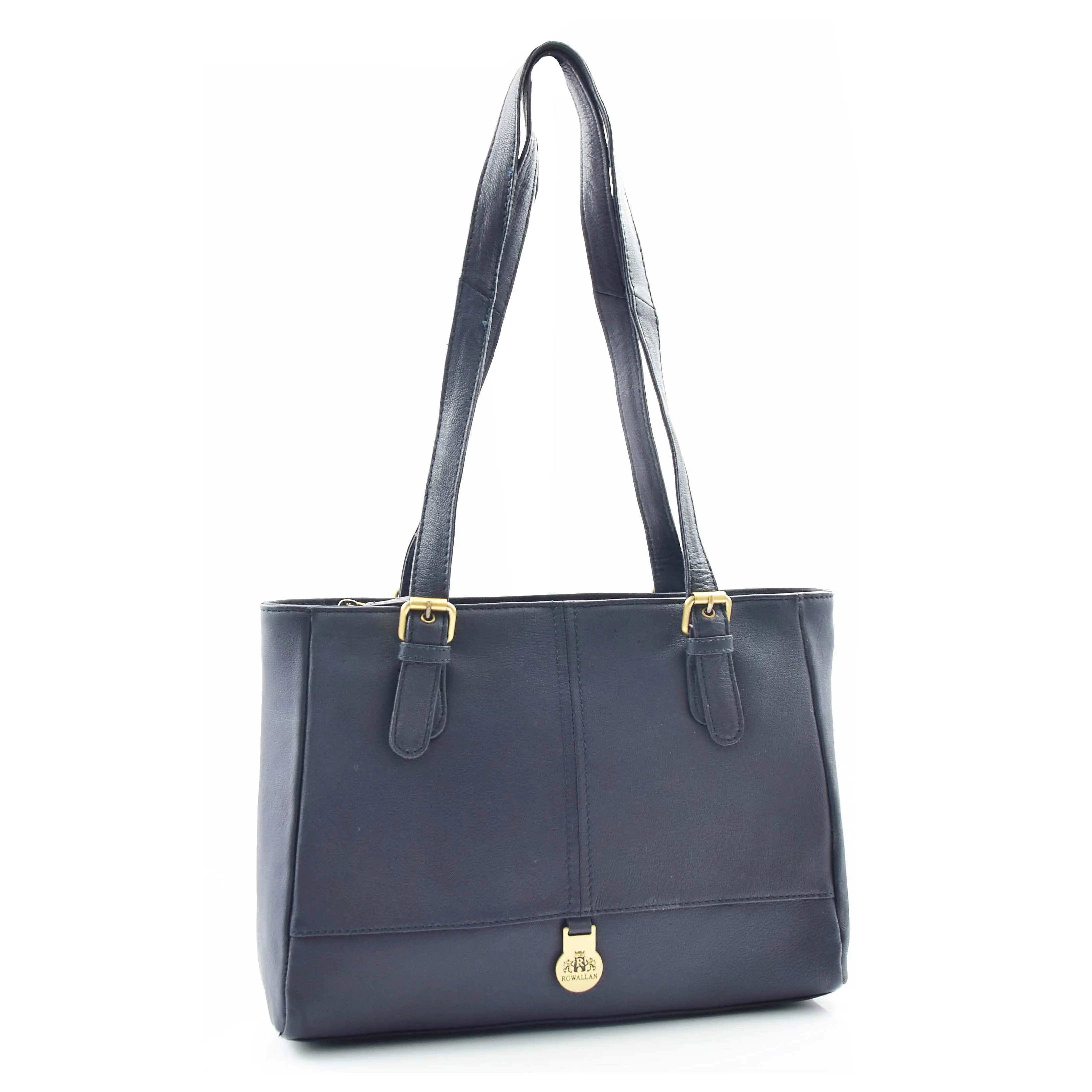 DR462 Women's Real Leather Twin Handle Shoulder Bag Navy