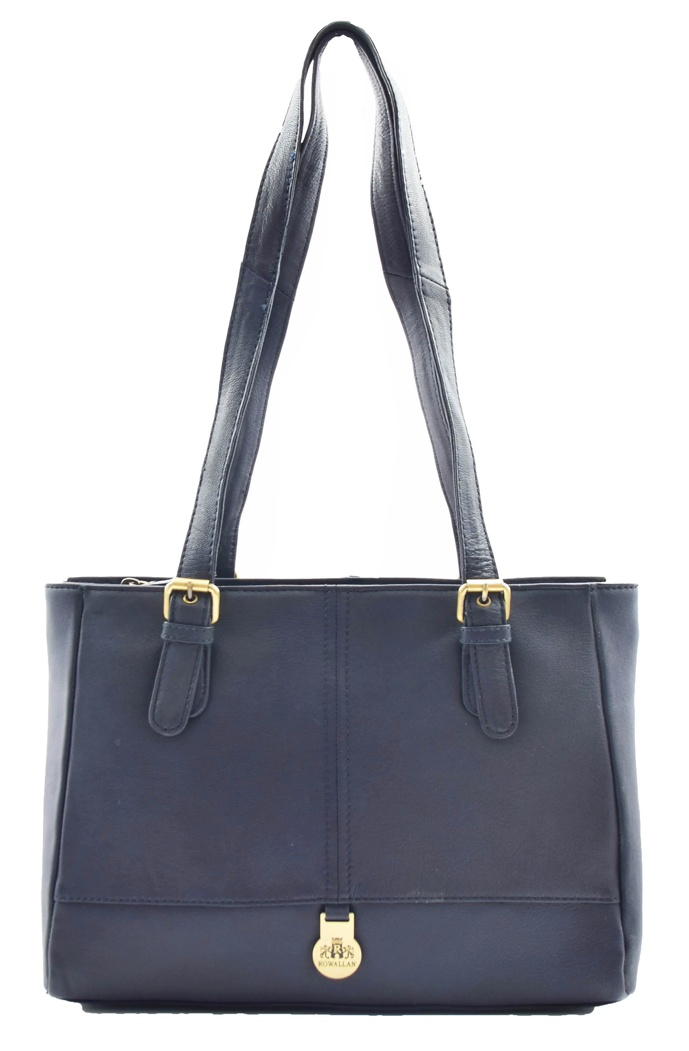 DR462 Women's Real Leather Twin Handle Shoulder Bag Navy