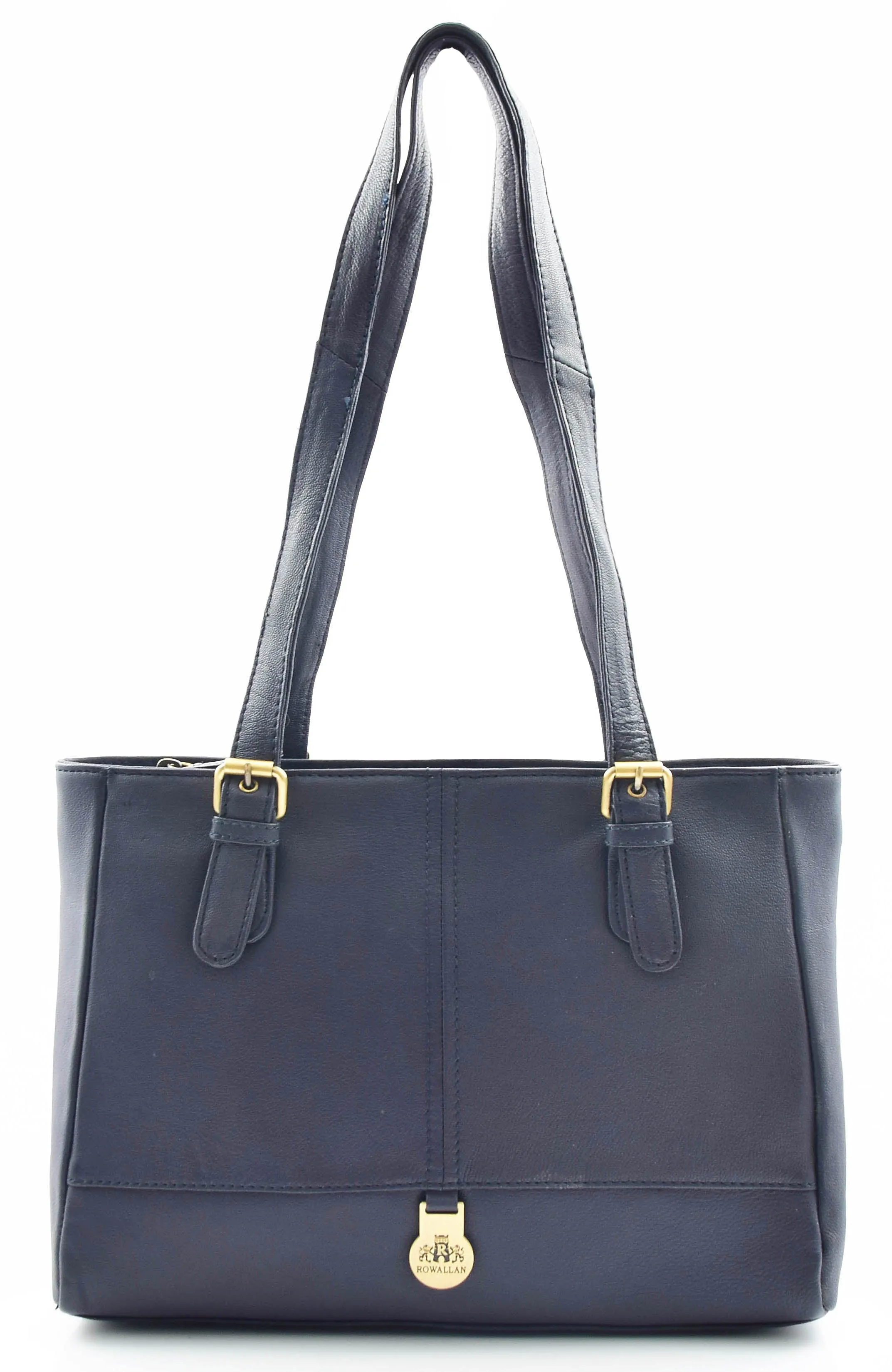 DR462 Women's Real Leather Twin Handle Shoulder Bag Navy