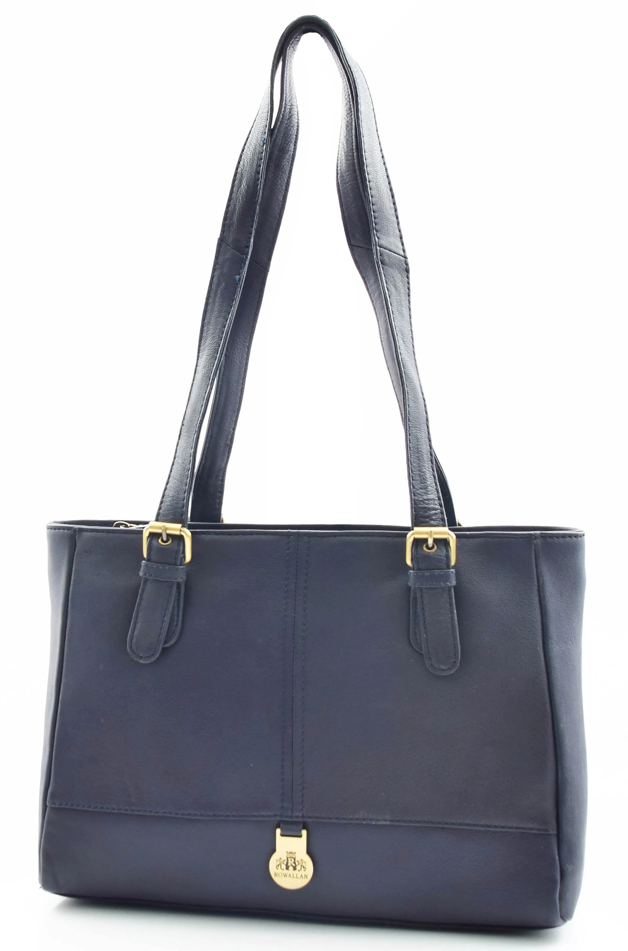 DR462 Women's Real Leather Twin Handle Shoulder Bag Navy