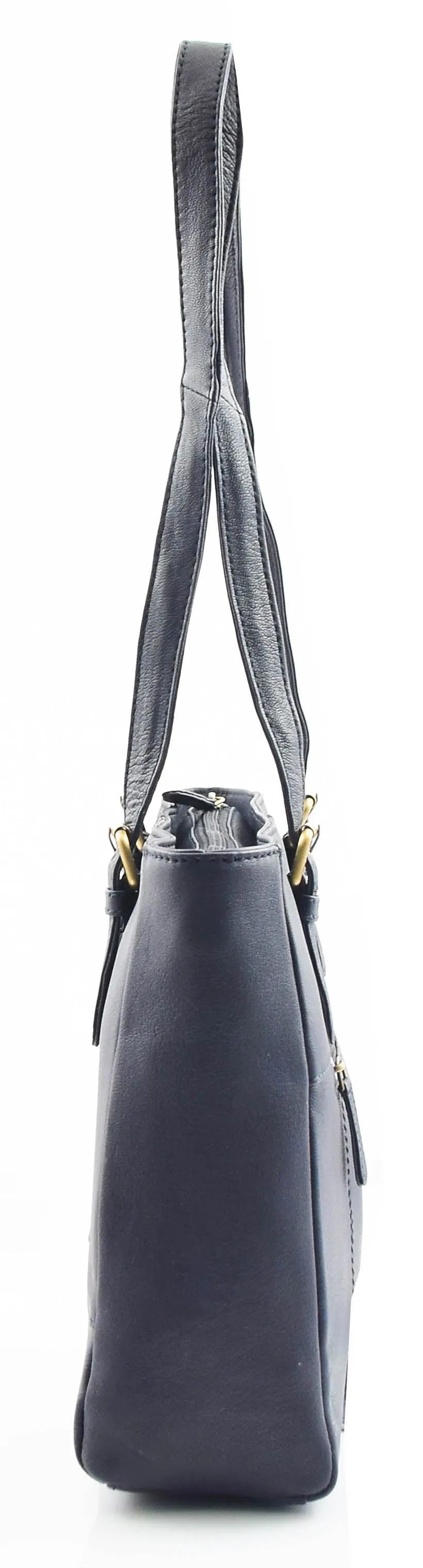 DR462 Women's Real Leather Twin Handle Shoulder Bag Navy