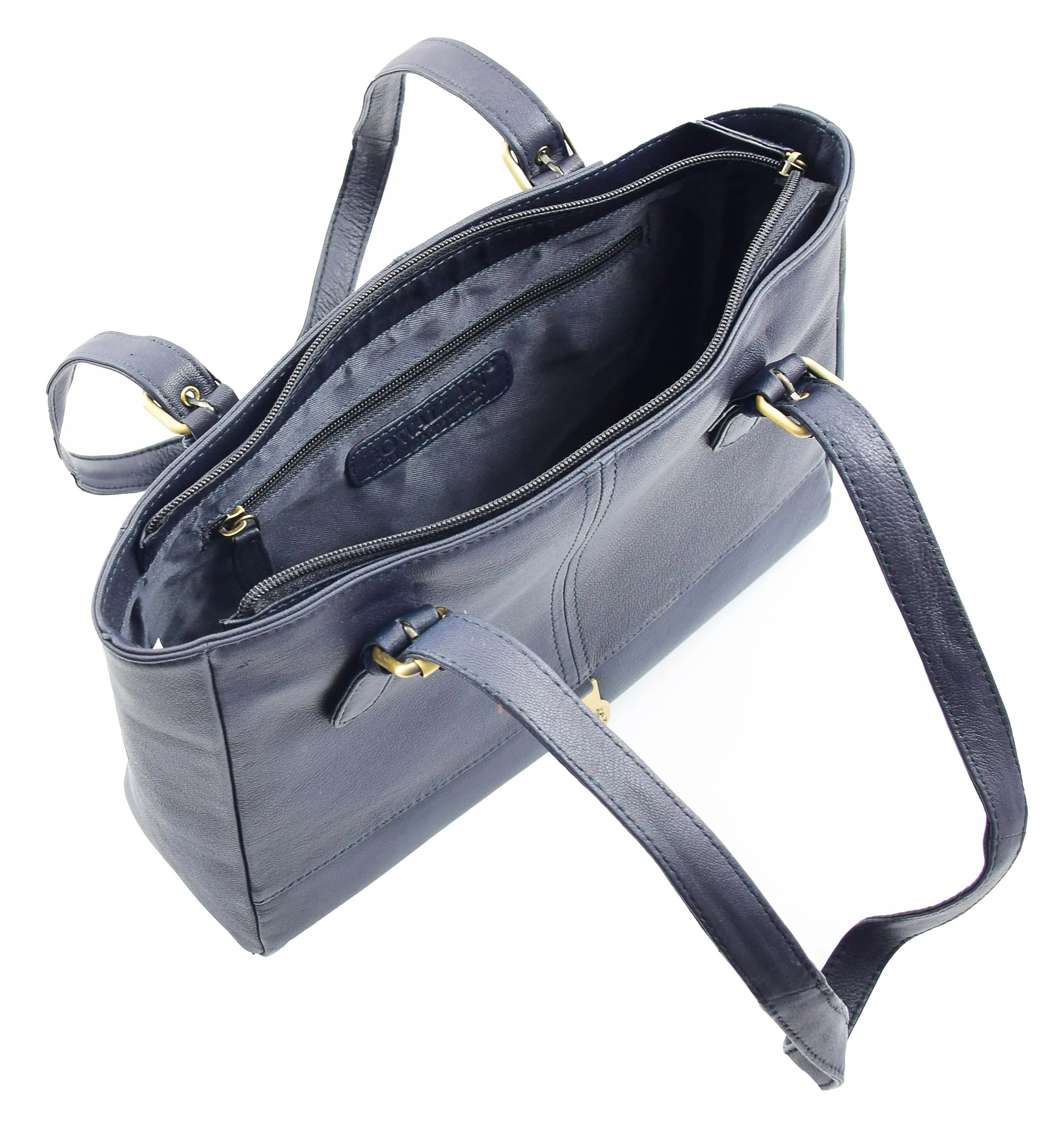 DR462 Women's Real Leather Twin Handle Shoulder Bag Navy