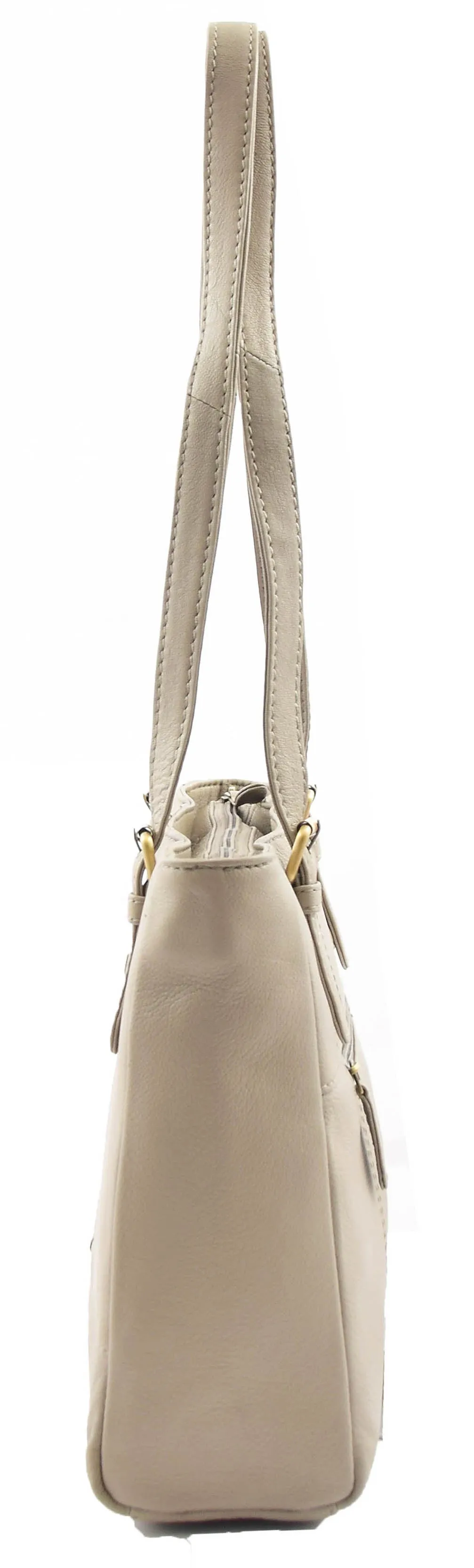 DR462 Women's Real Leather Twin Handle Shoulder Bag Taupe