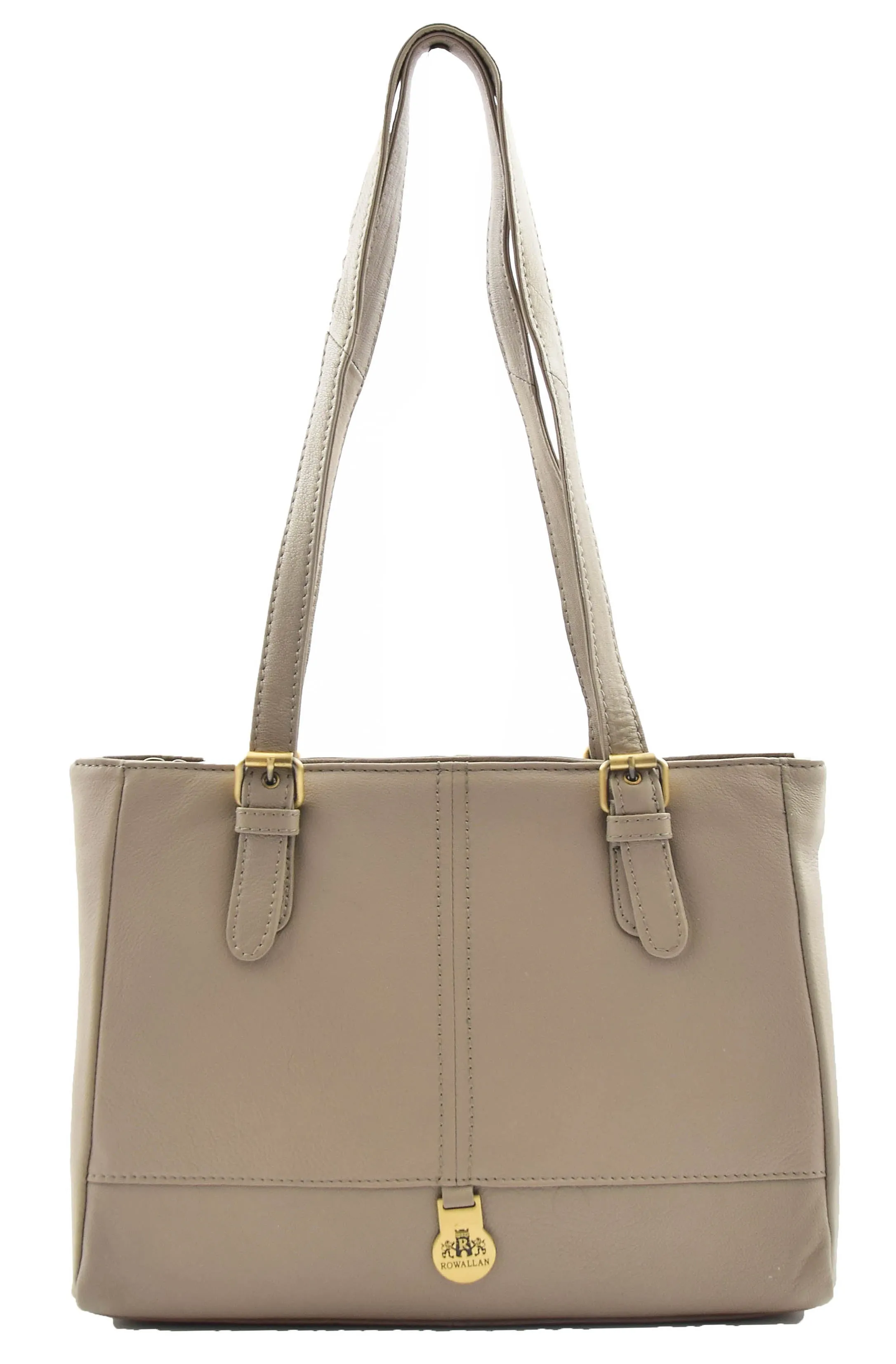 DR462 Women's Real Leather Twin Handle Shoulder Bag Taupe