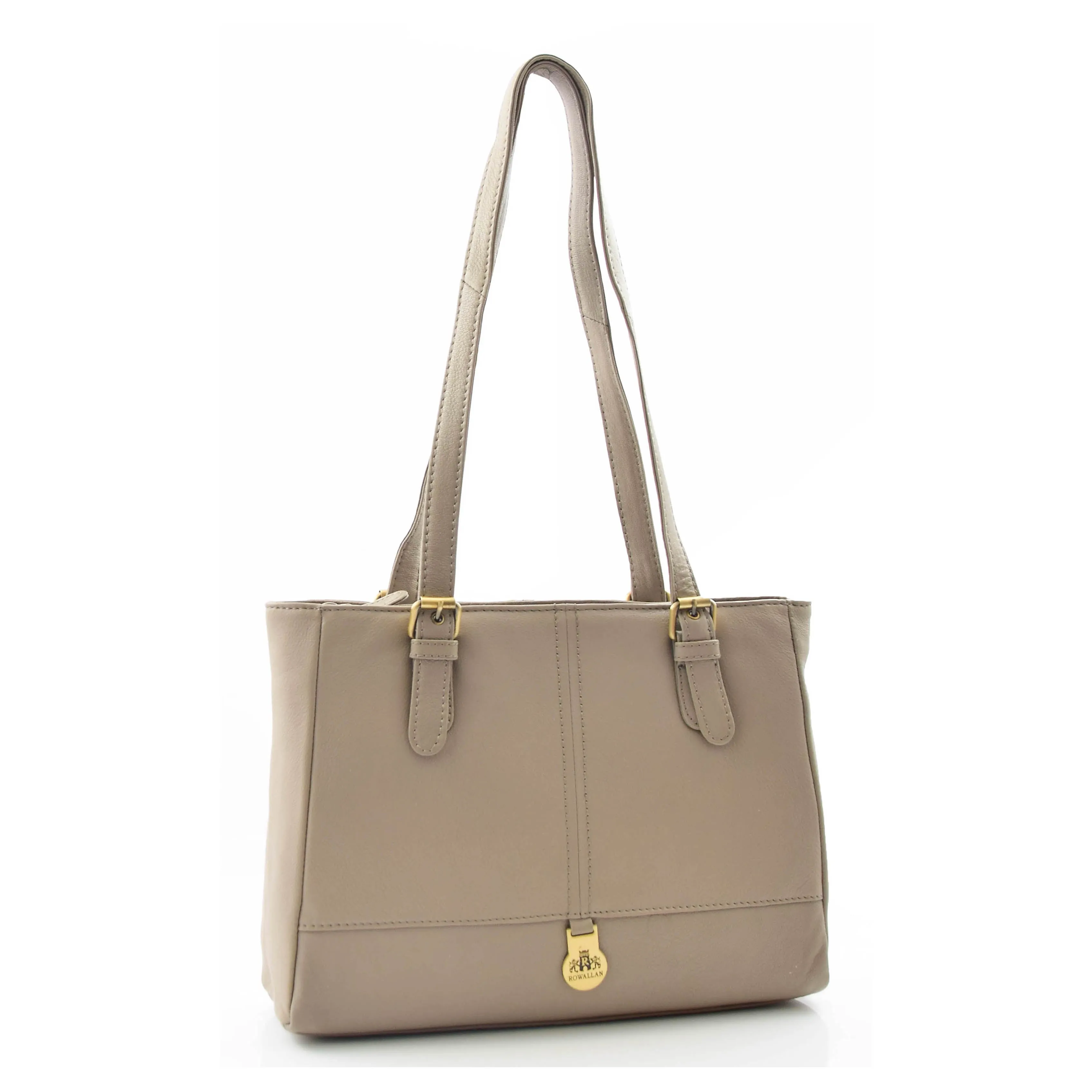 DR462 Women's Real Leather Twin Handle Shoulder Bag Taupe