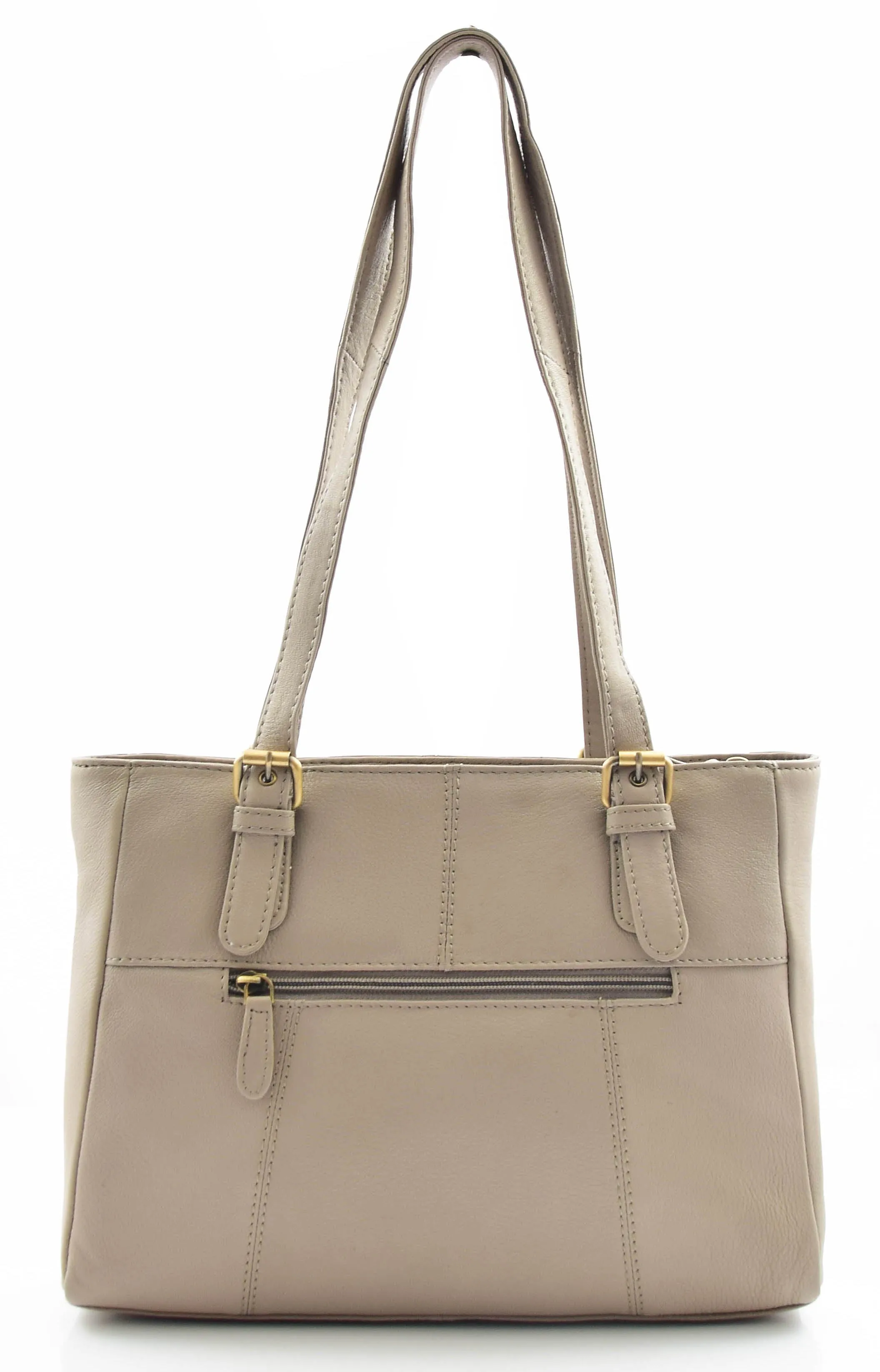 DR462 Women's Real Leather Twin Handle Shoulder Bag Taupe
