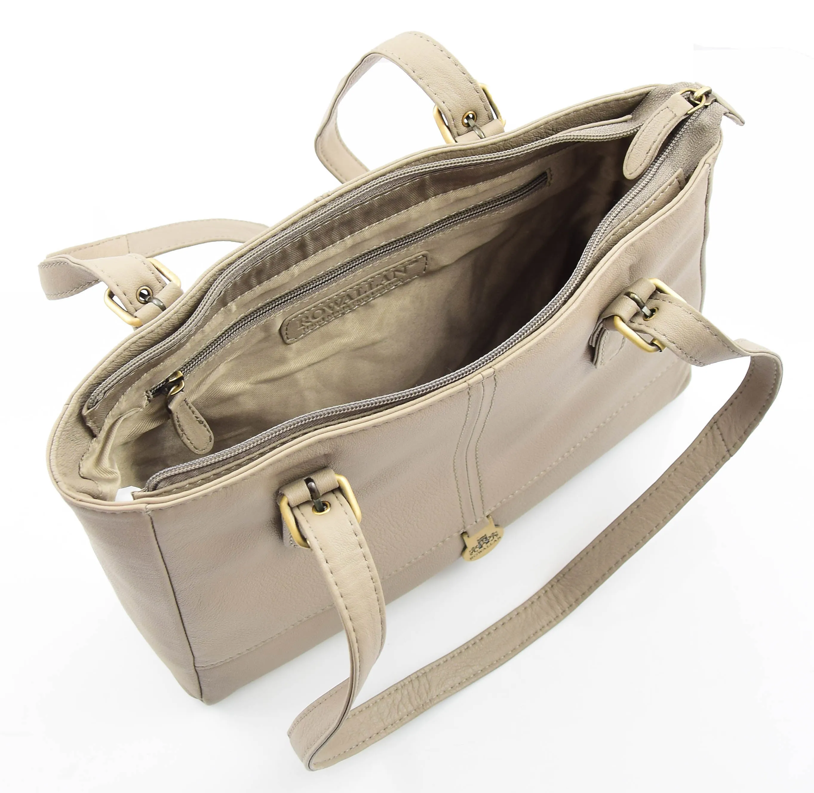 DR462 Women's Real Leather Twin Handle Shoulder Bag Taupe