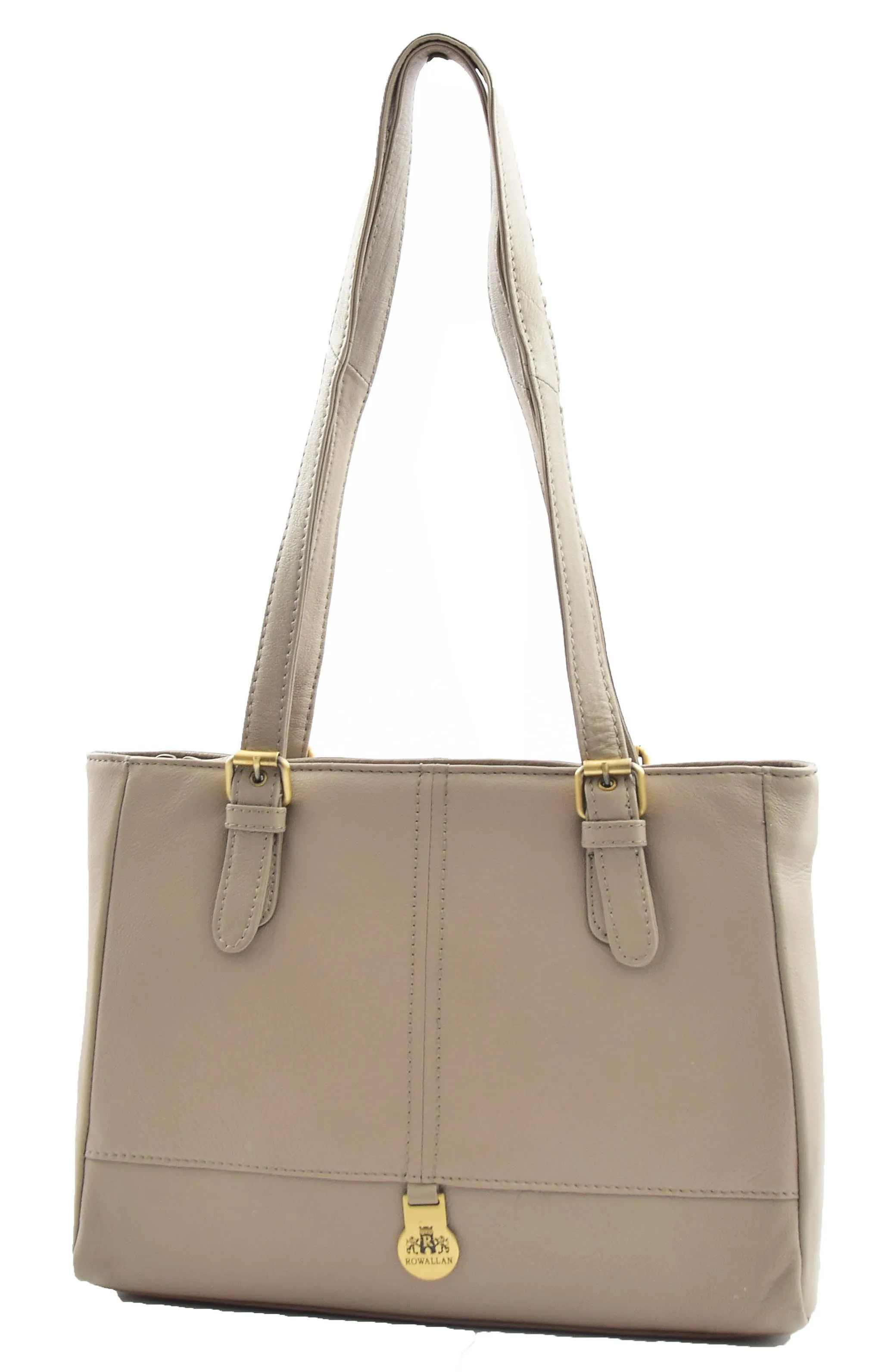 DR462 Women's Real Leather Twin Handle Shoulder Bag Taupe