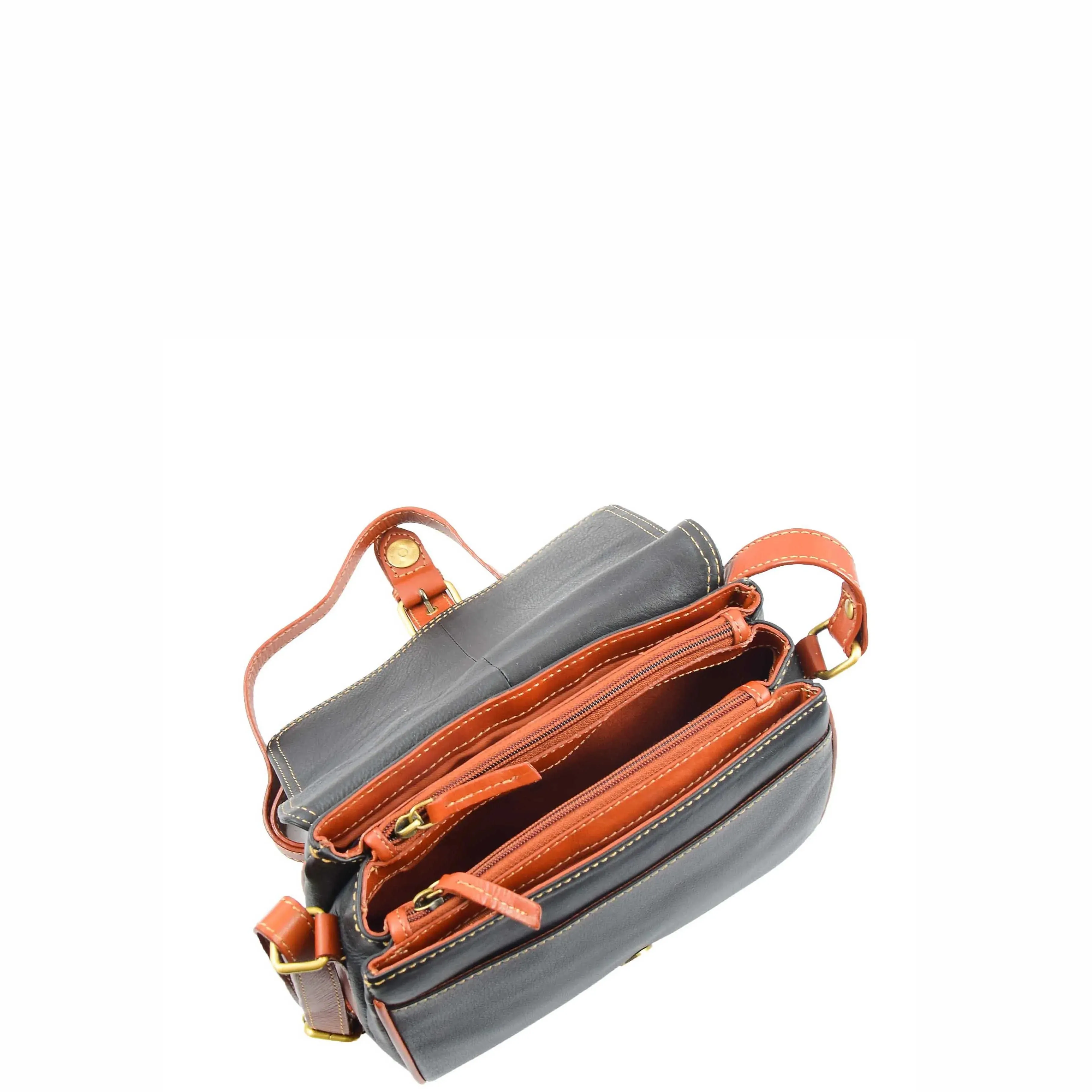 DR464 Women Genuine Leather Crossbody Bag Satchel Saddle Black/Tan