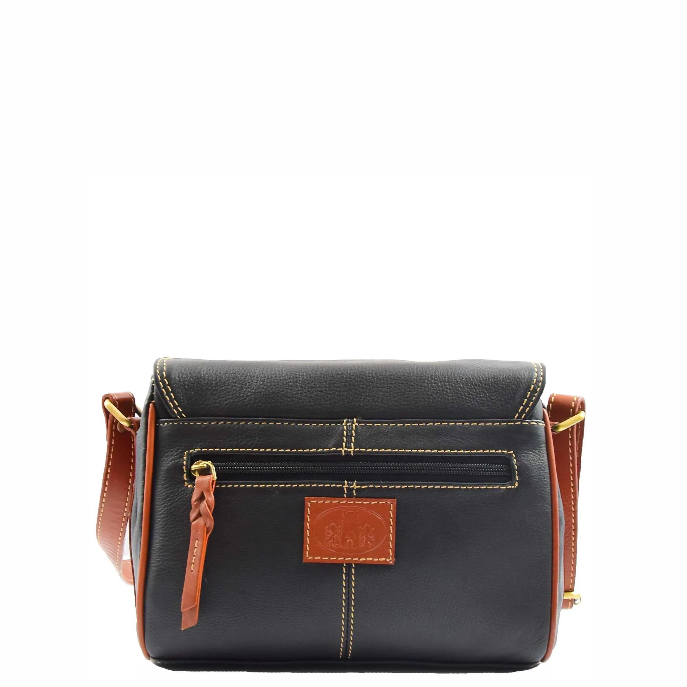 DR464 Women Genuine Leather Crossbody Bag Satchel Saddle Black/Tan