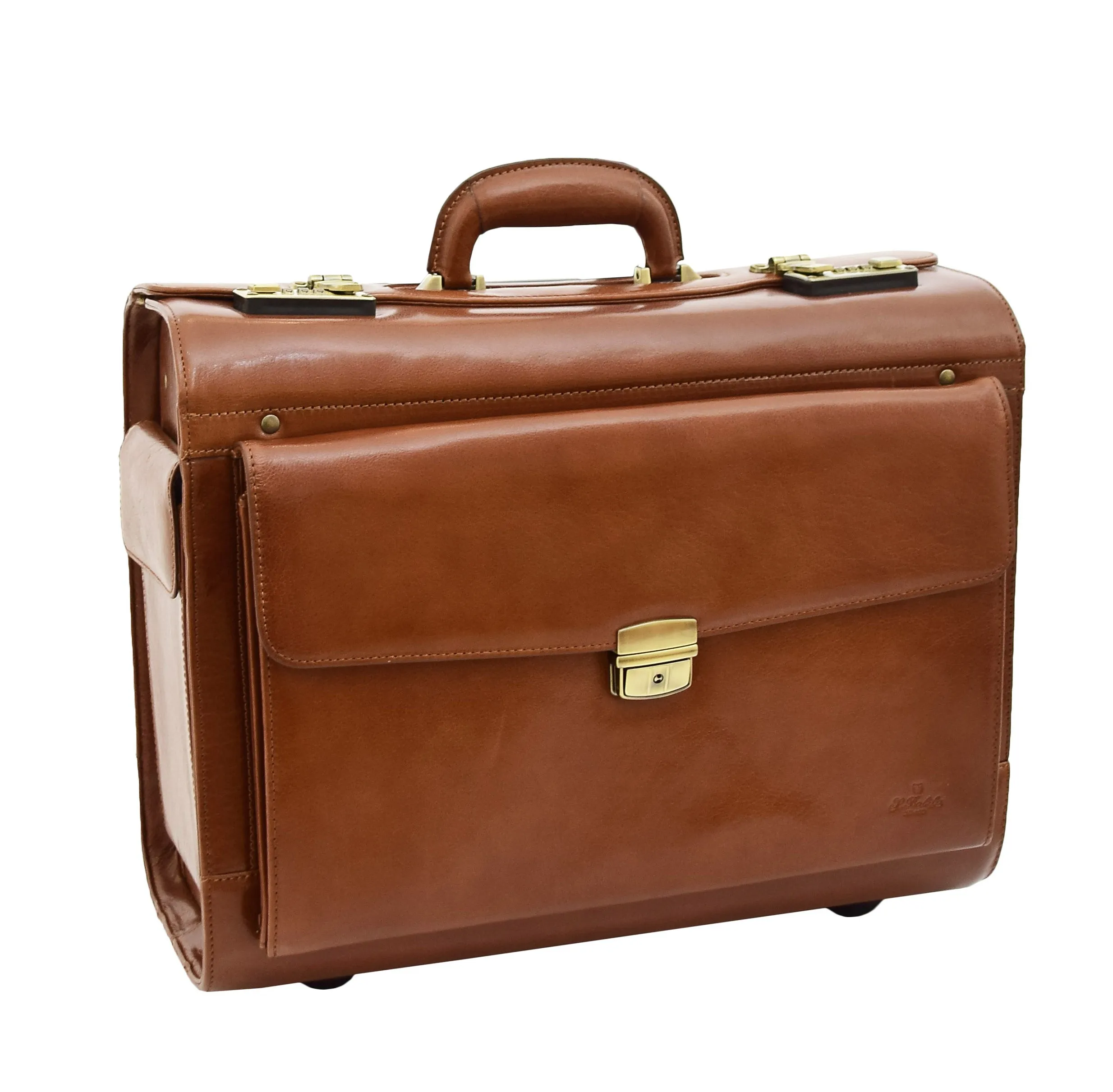 DR478 Exclusive Leather Pilot Case Laptop Bag Cognac