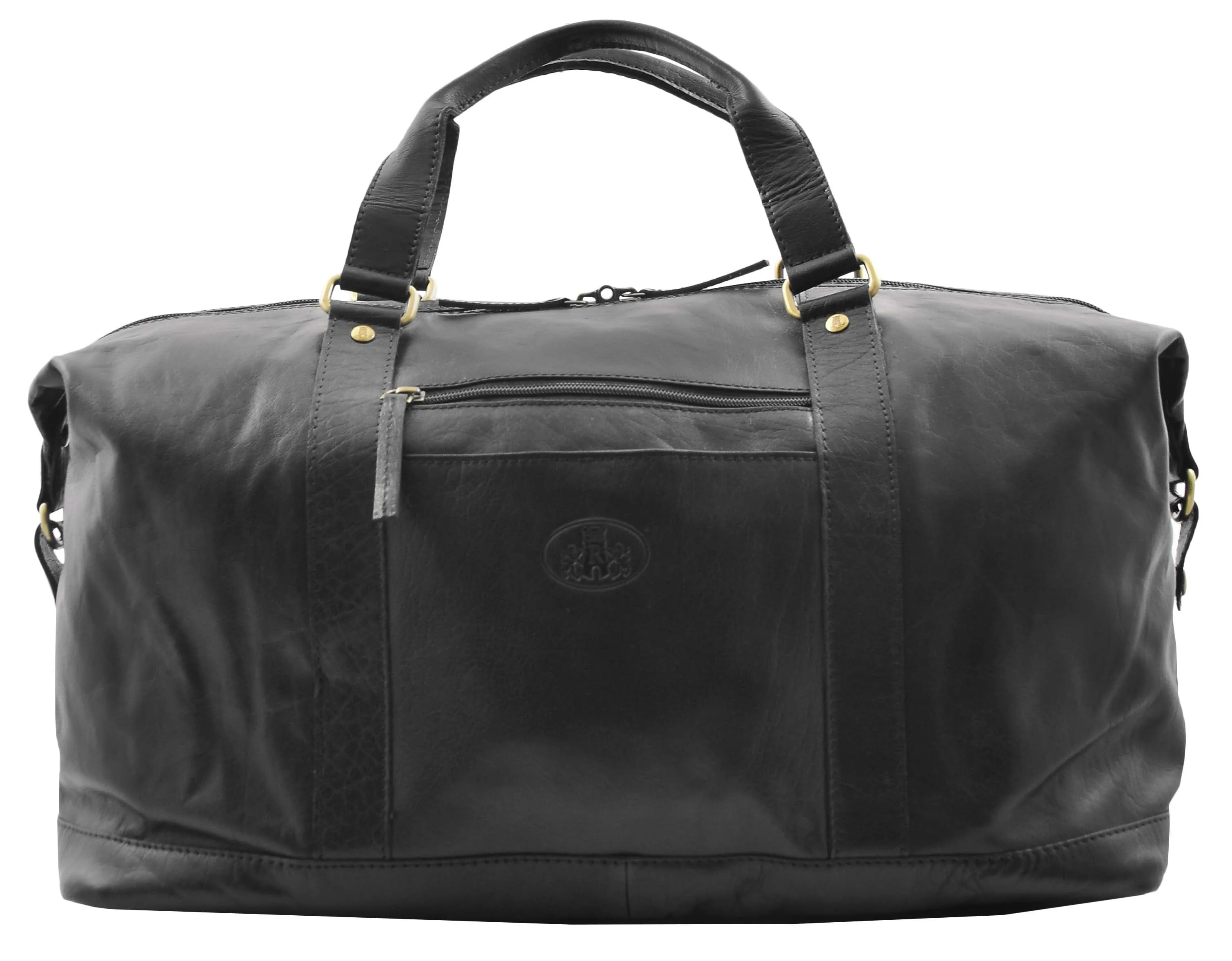 DR606 Genuine Leather Large Size Weekend Duffle Bag Black