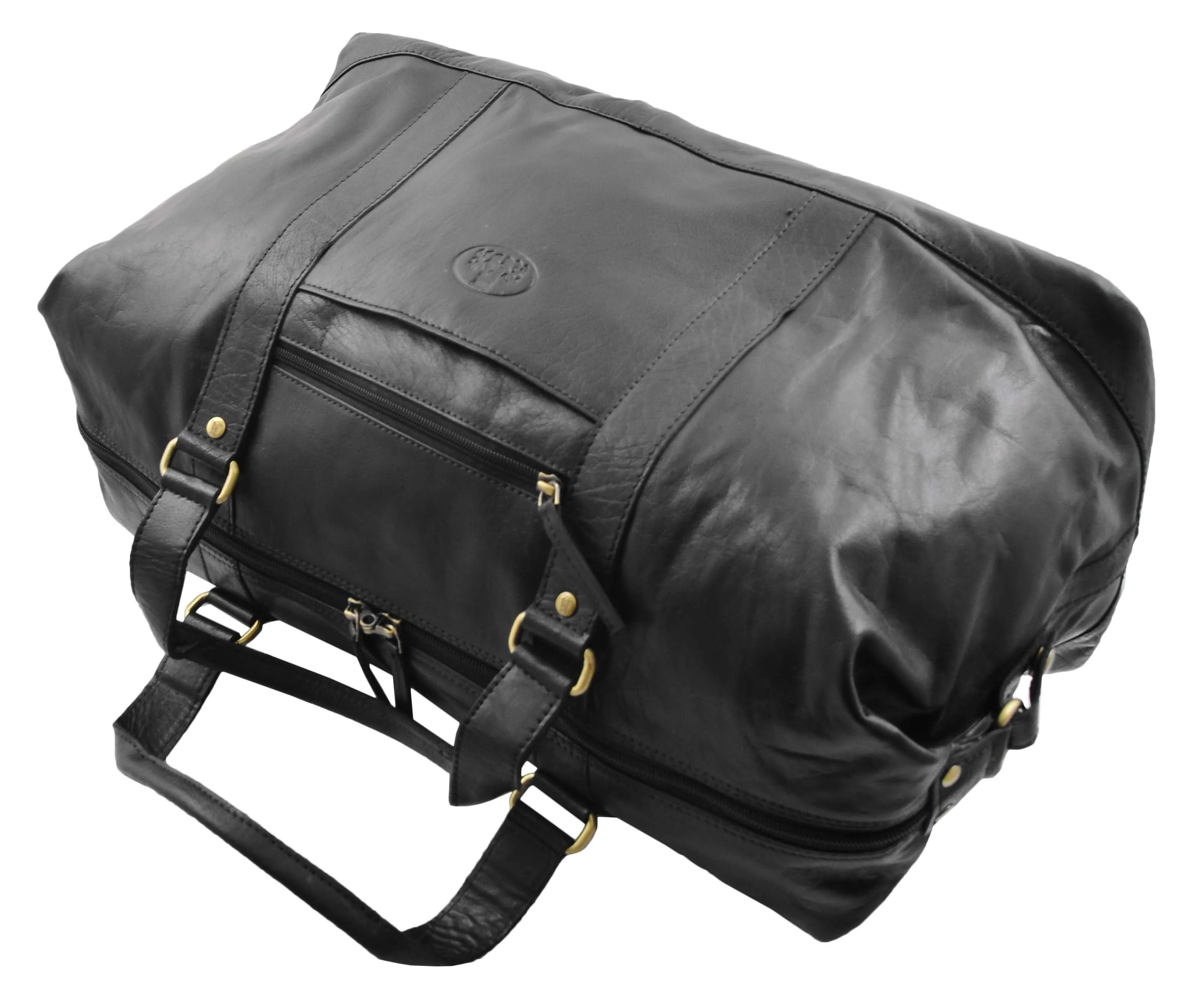 DR606 Genuine Leather Large Size Weekend Duffle Bag Black