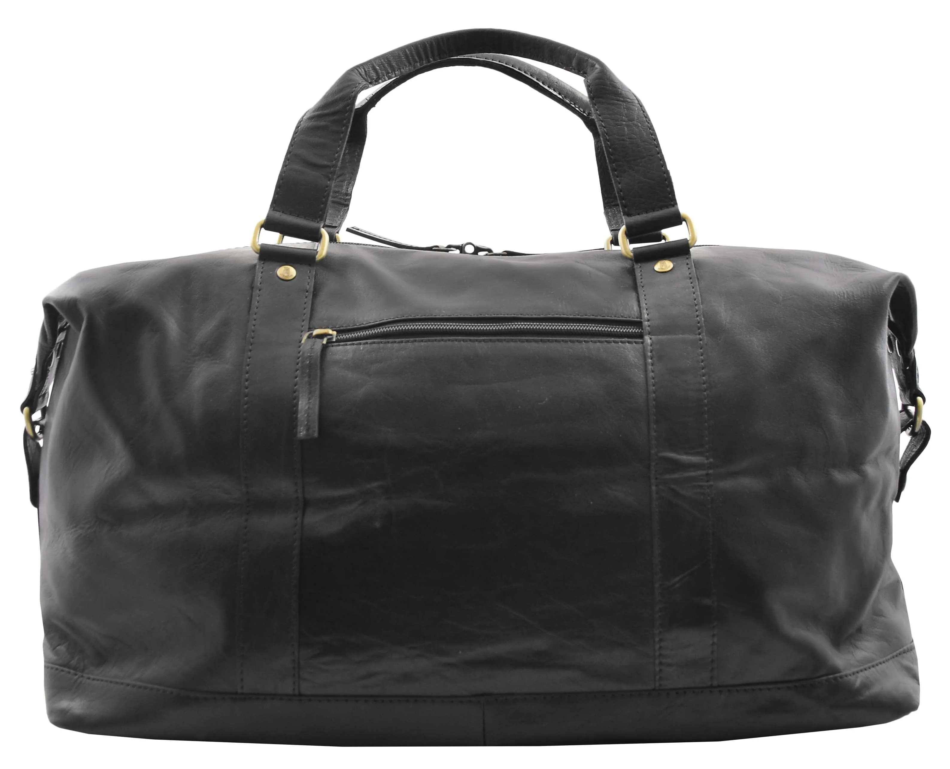 DR606 Genuine Leather Large Size Weekend Duffle Bag Black