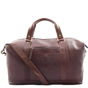 DR606 Genuine Leather Large Size Weekend Duffle Bag Brown