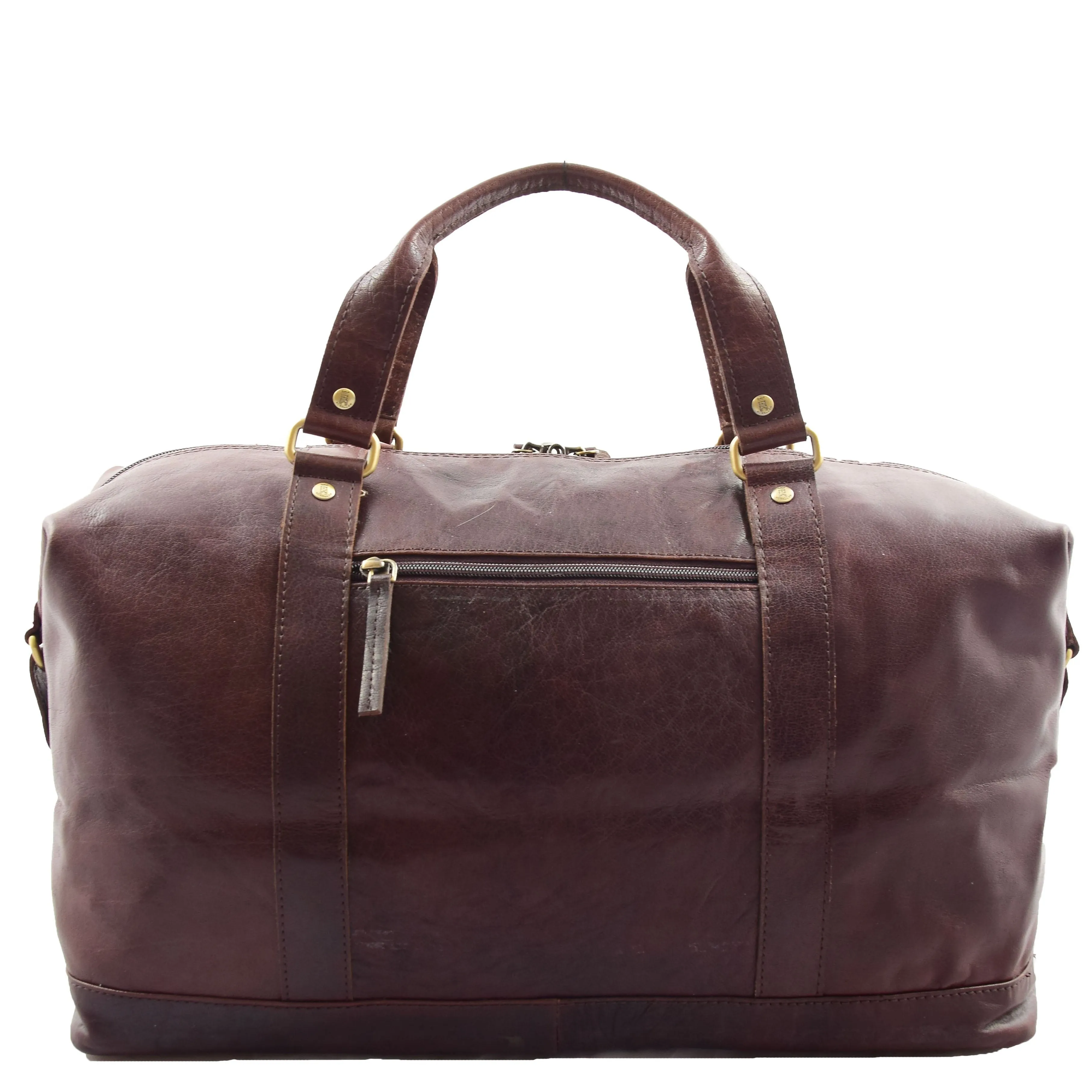 DR606 Genuine Leather Large Size Weekend Duffle Bag Brown
