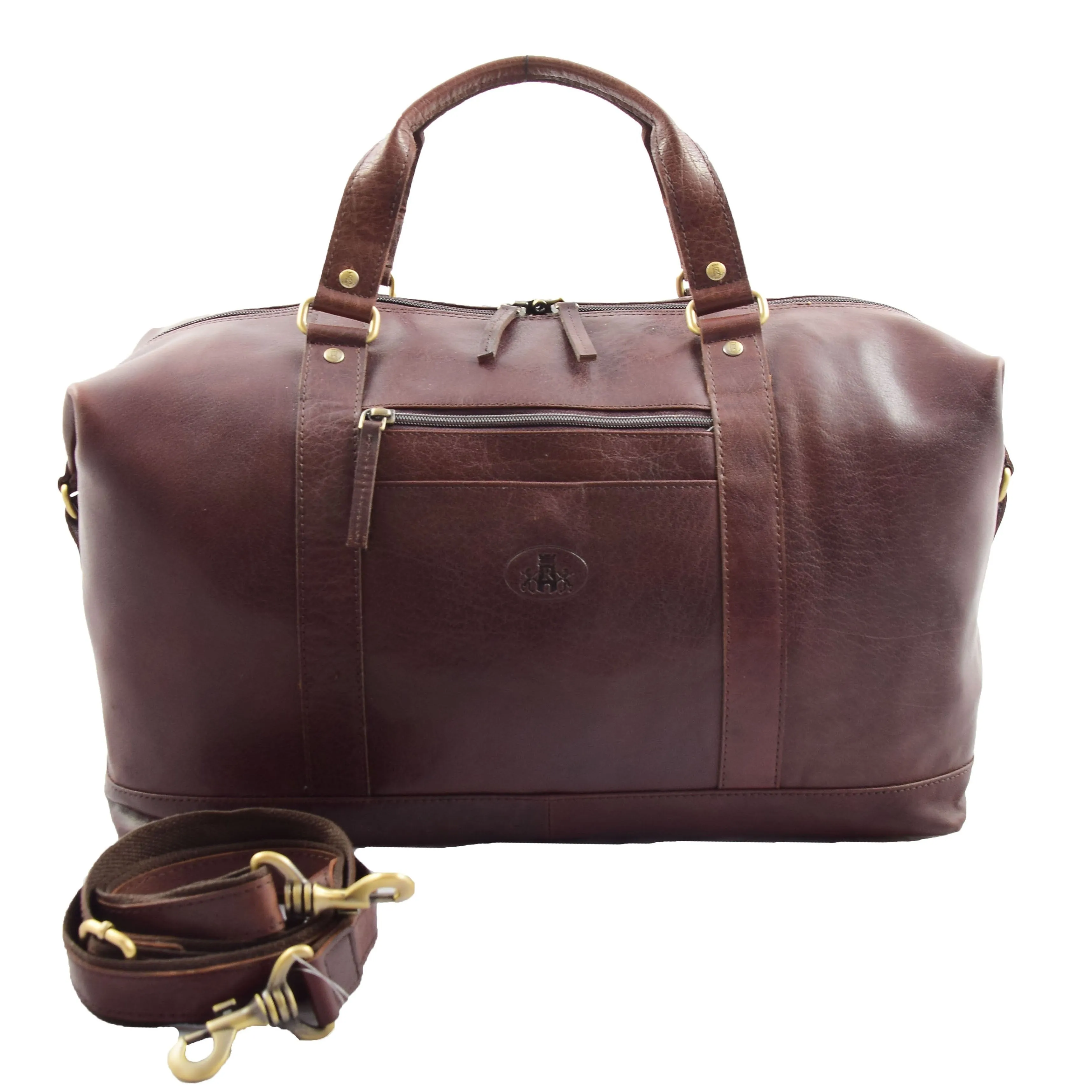 DR606 Genuine Leather Large Size Weekend Duffle Bag Brown