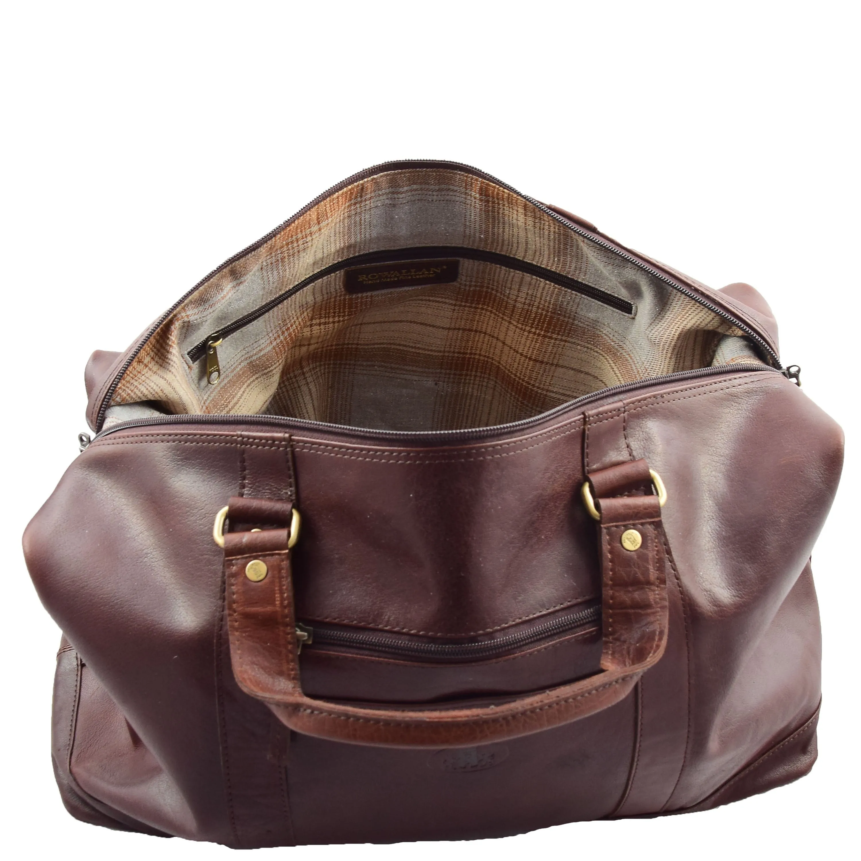 DR606 Genuine Leather Large Size Weekend Duffle Bag Brown