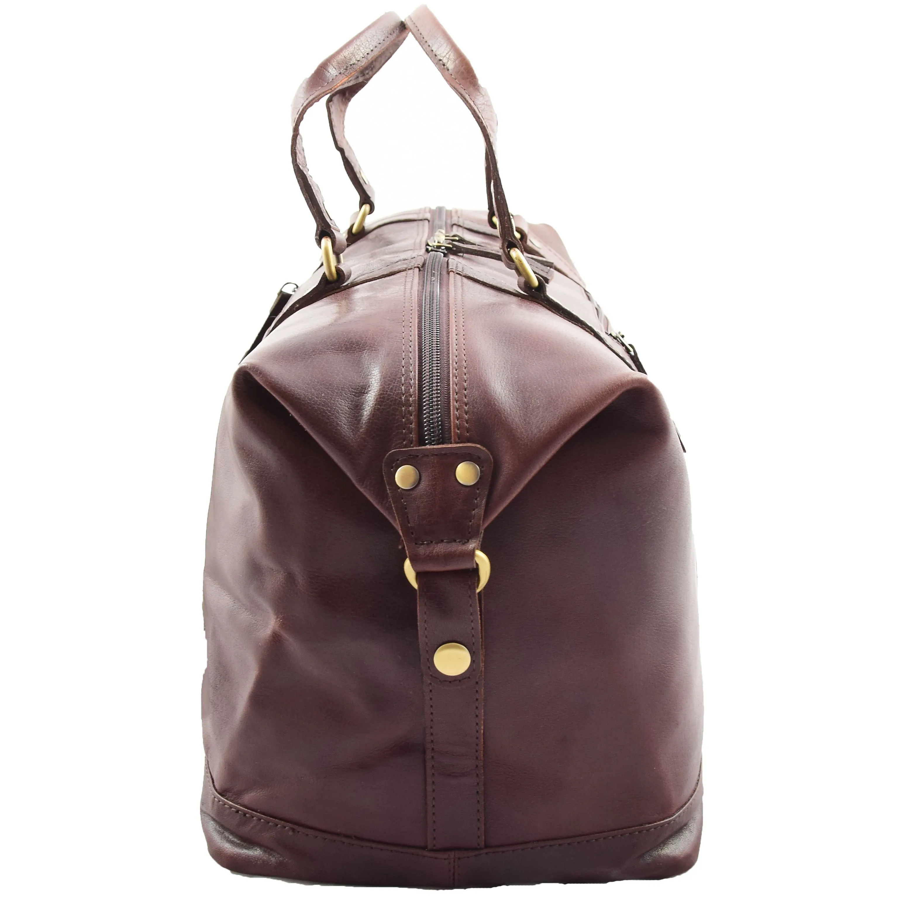 DR606 Genuine Leather Large Size Weekend Duffle Bag Brown