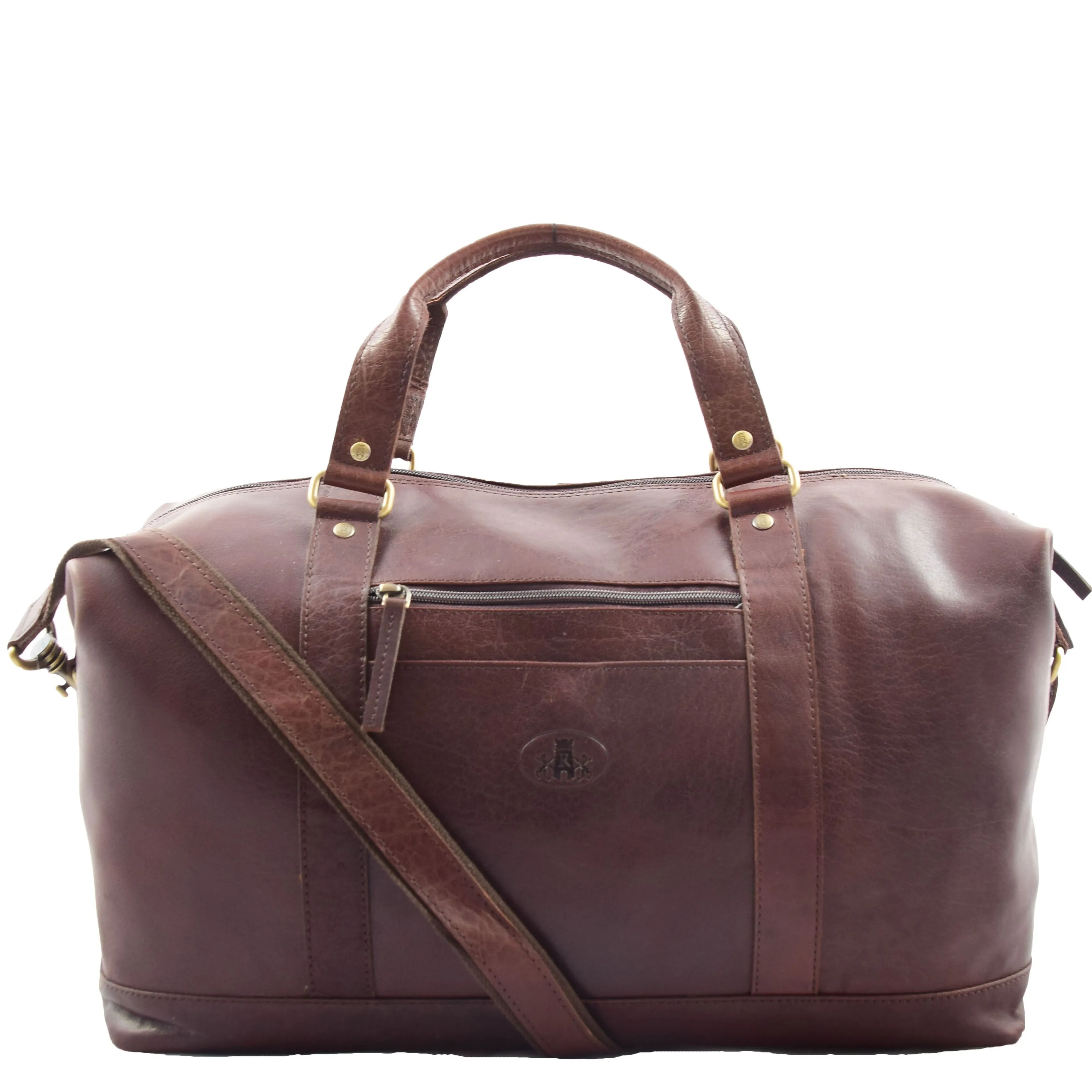 DR606 Genuine Leather Large Size Weekend Duffle Bag Brown