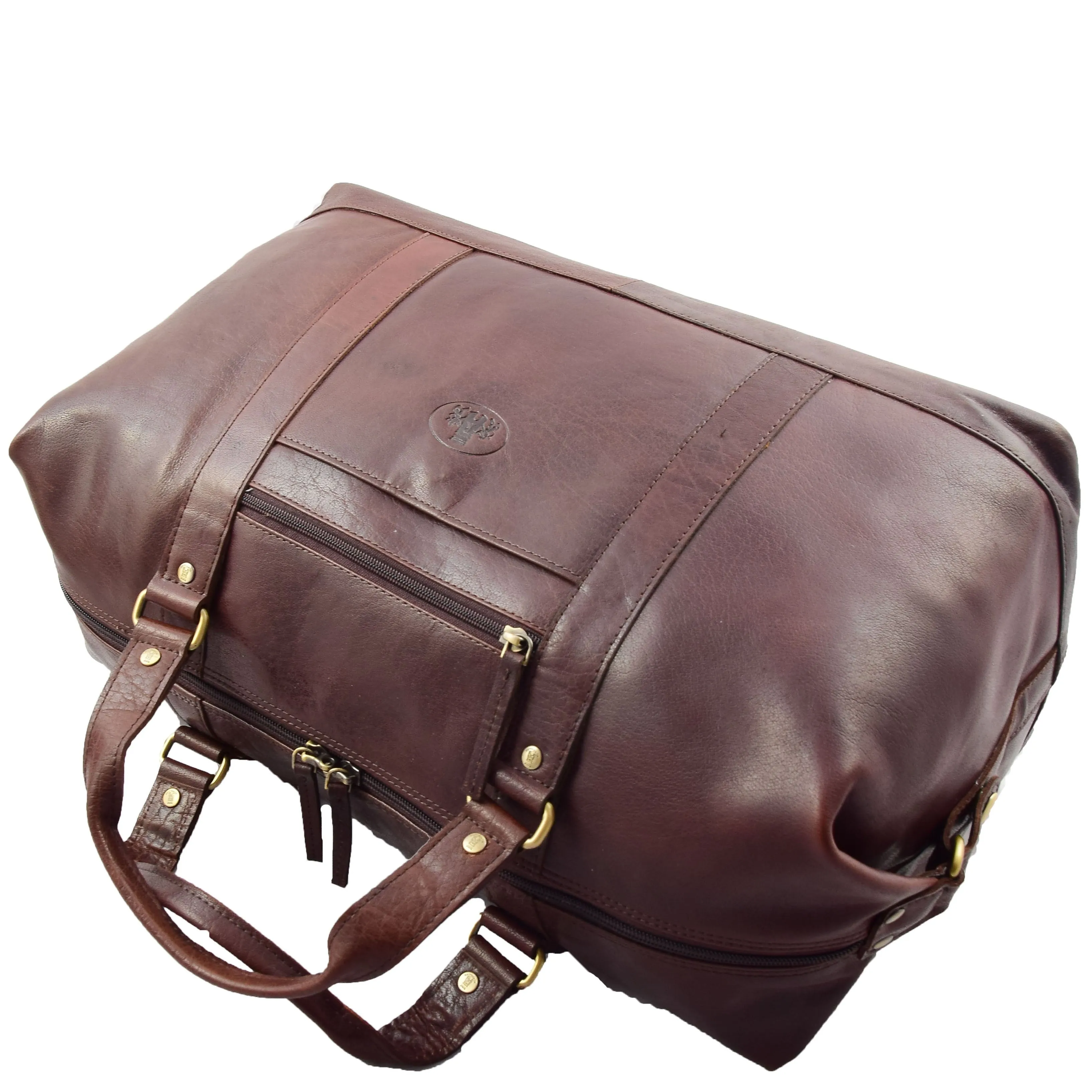 DR606 Genuine Leather Large Size Weekend Duffle Bag Brown