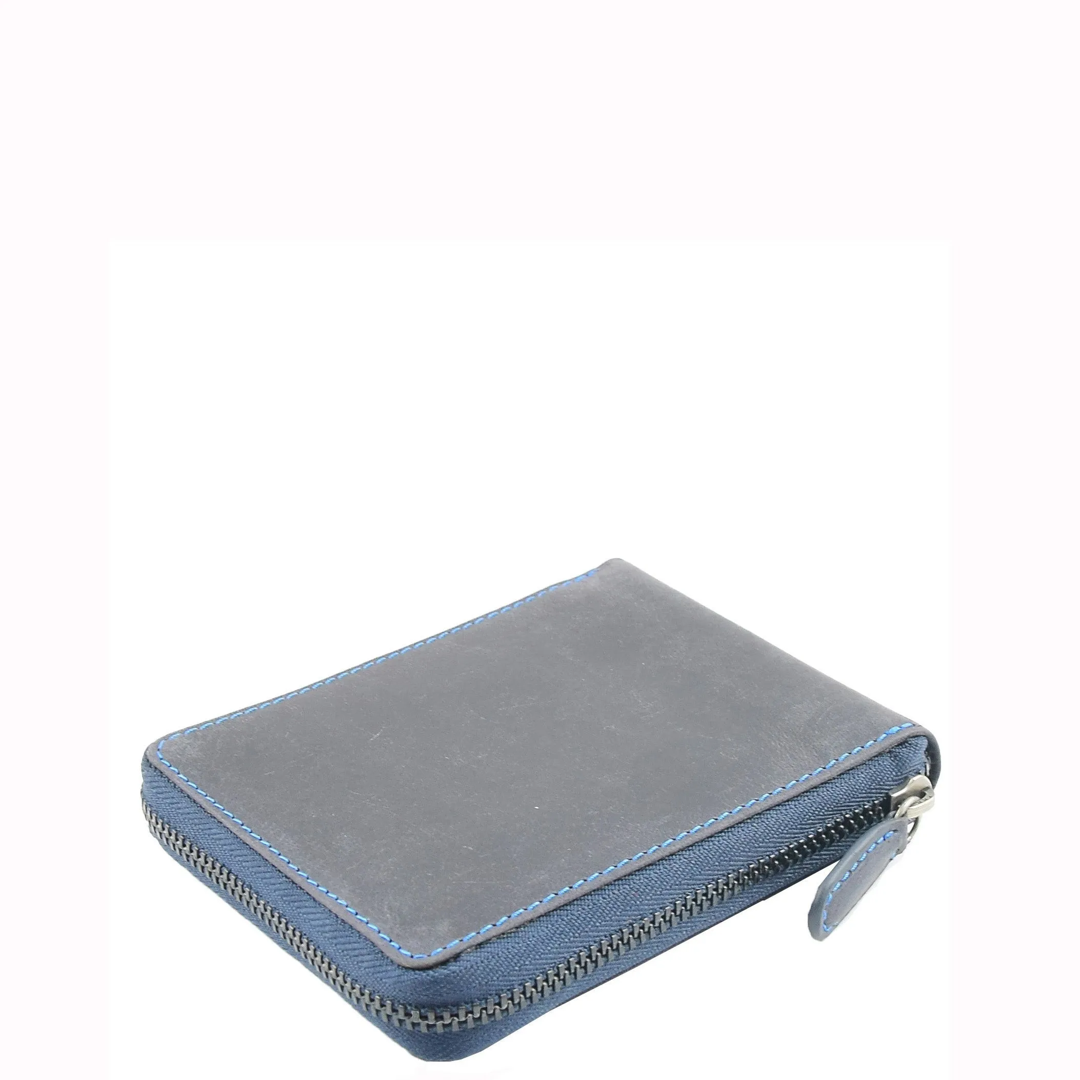 DR659 Men's Real Oiled Leather Round Zip RFID Wallet Blue