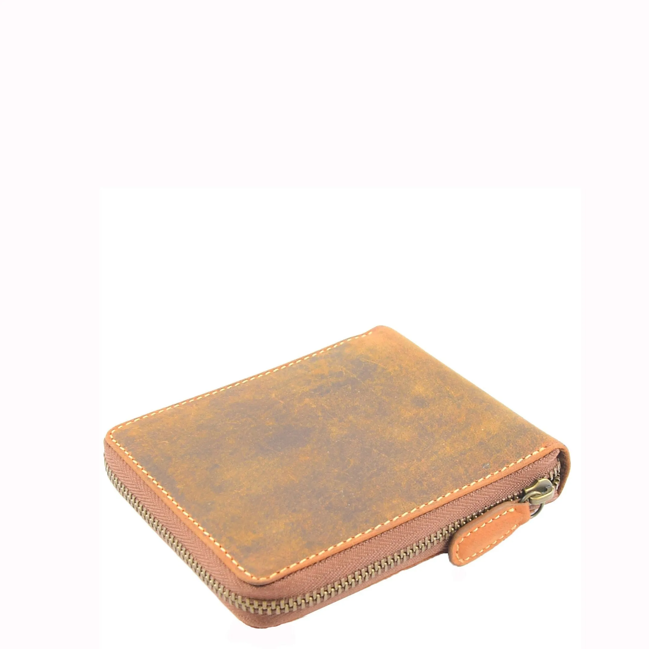 DR659 Men's Real Oiled Leather Round Zip RFID Wallet Tan