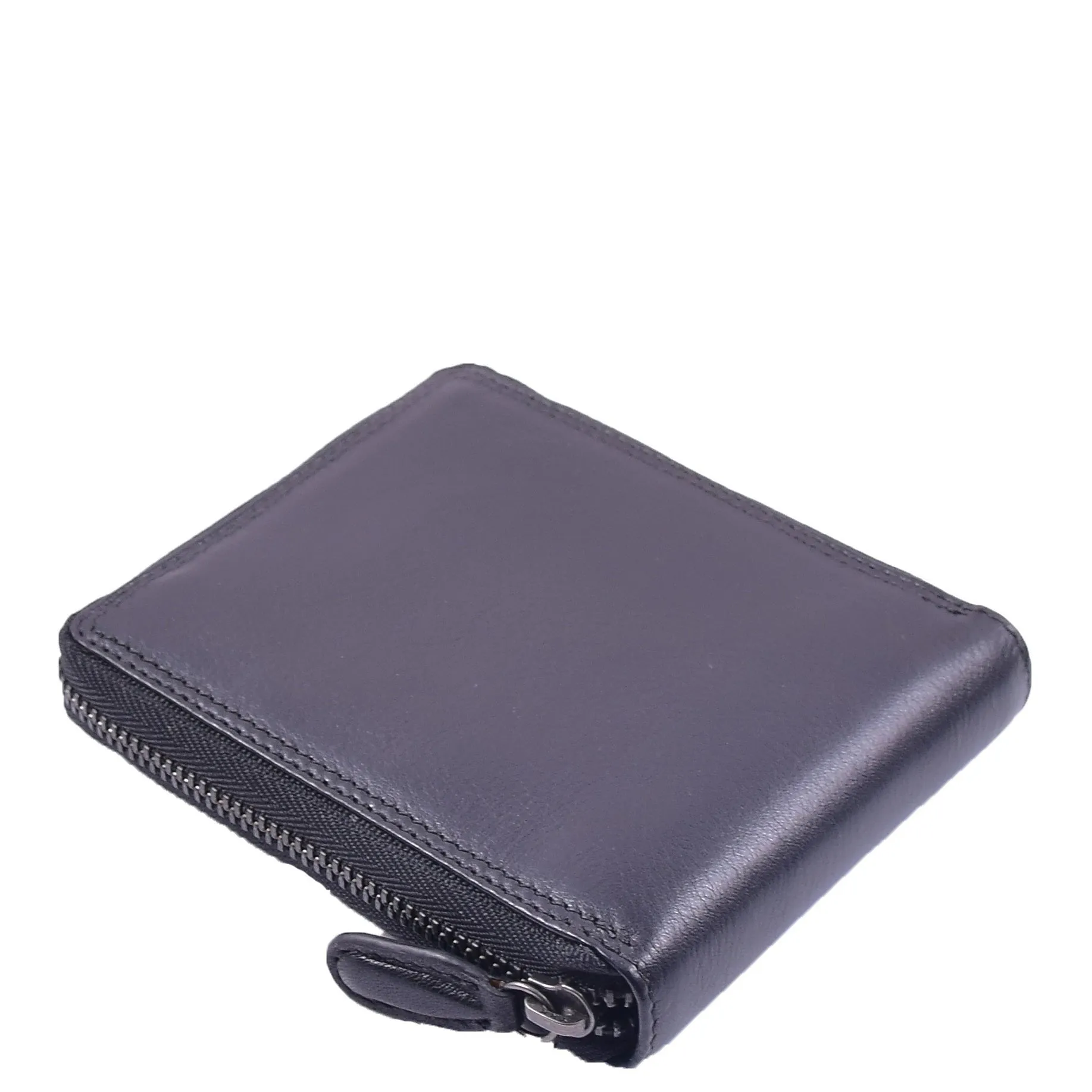 DR660 Men's Soft Genuine Leather Zip Around RFID Wallet Black